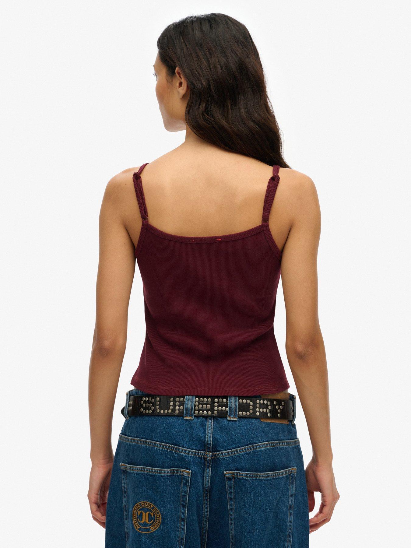  image of superdry-athletic-essentials-embroidered-button-cami-top-red