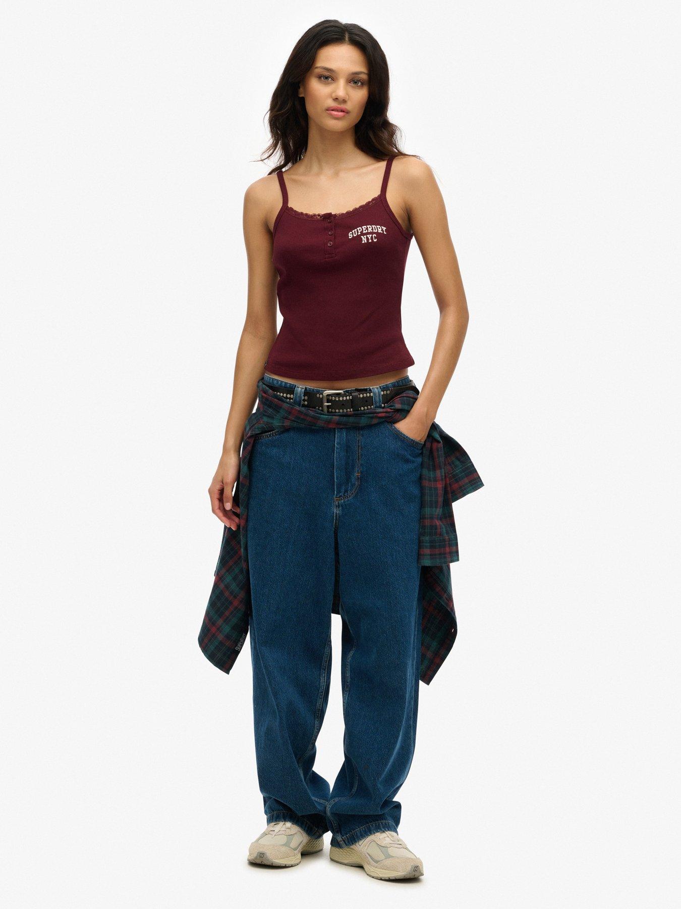  image of superdry-athletic-essentials-embroidered-button-cami-top-red
