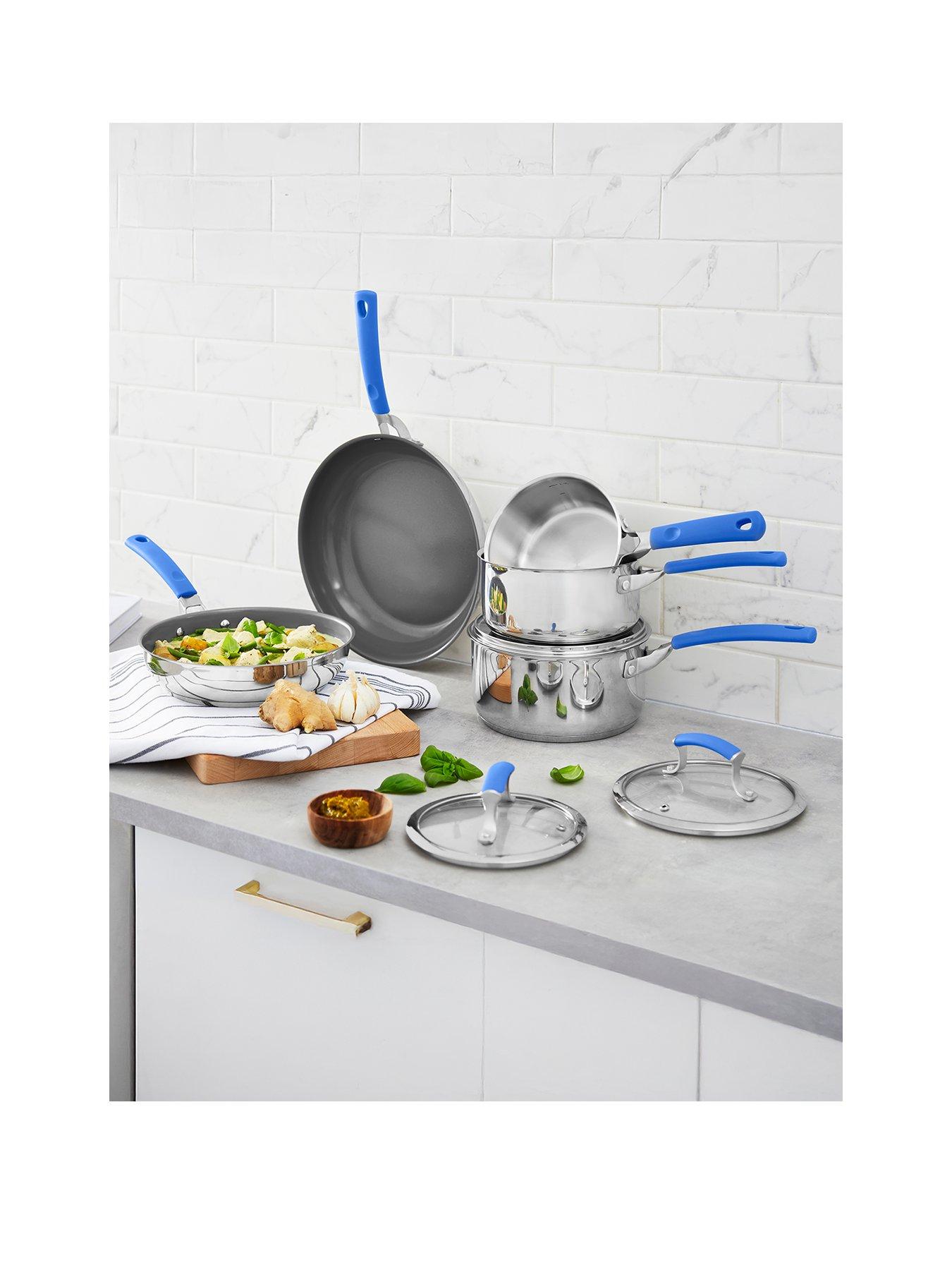 Image 1 of 7 of Sur La Table 5 Piece Stainless Steel Cookware Set &ndash; Blue Silicone Handles