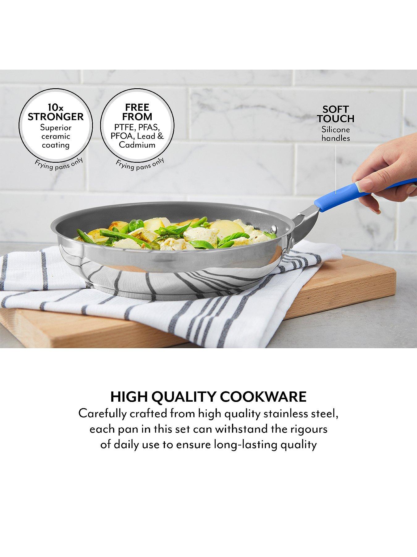  image of sur-la-table-5-piece-stainless-steel-cookware-set-ndash-blue-silicone-handles