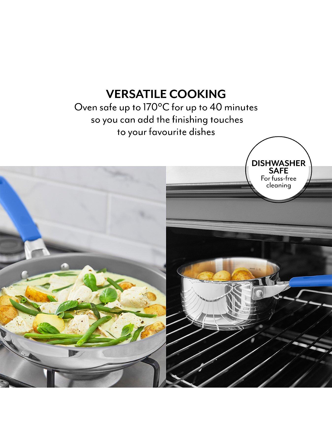  image of sur-la-table-5-piece-stainless-steel-cookware-set-ndash-blue-silicone-handles