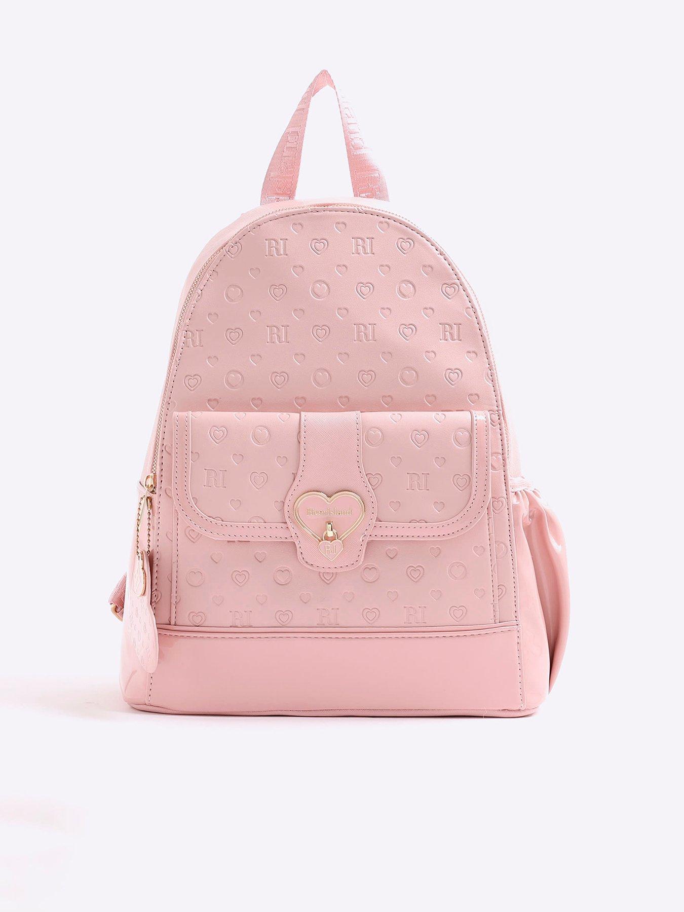 Image 1 of 5 of River Island Older Girls Heart Lock Pocket Backpack - Pink