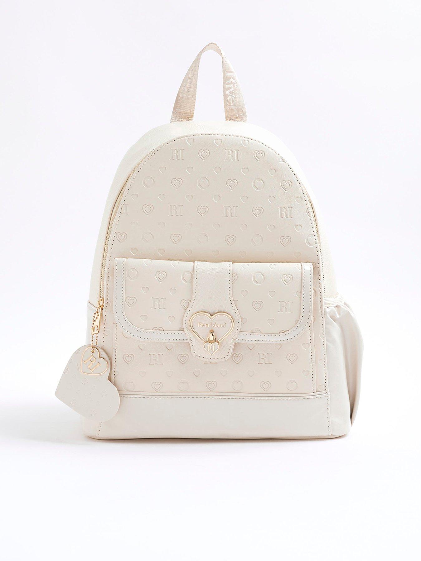 undefined Older Girls Heart Lock Pocket Backpack - Cream