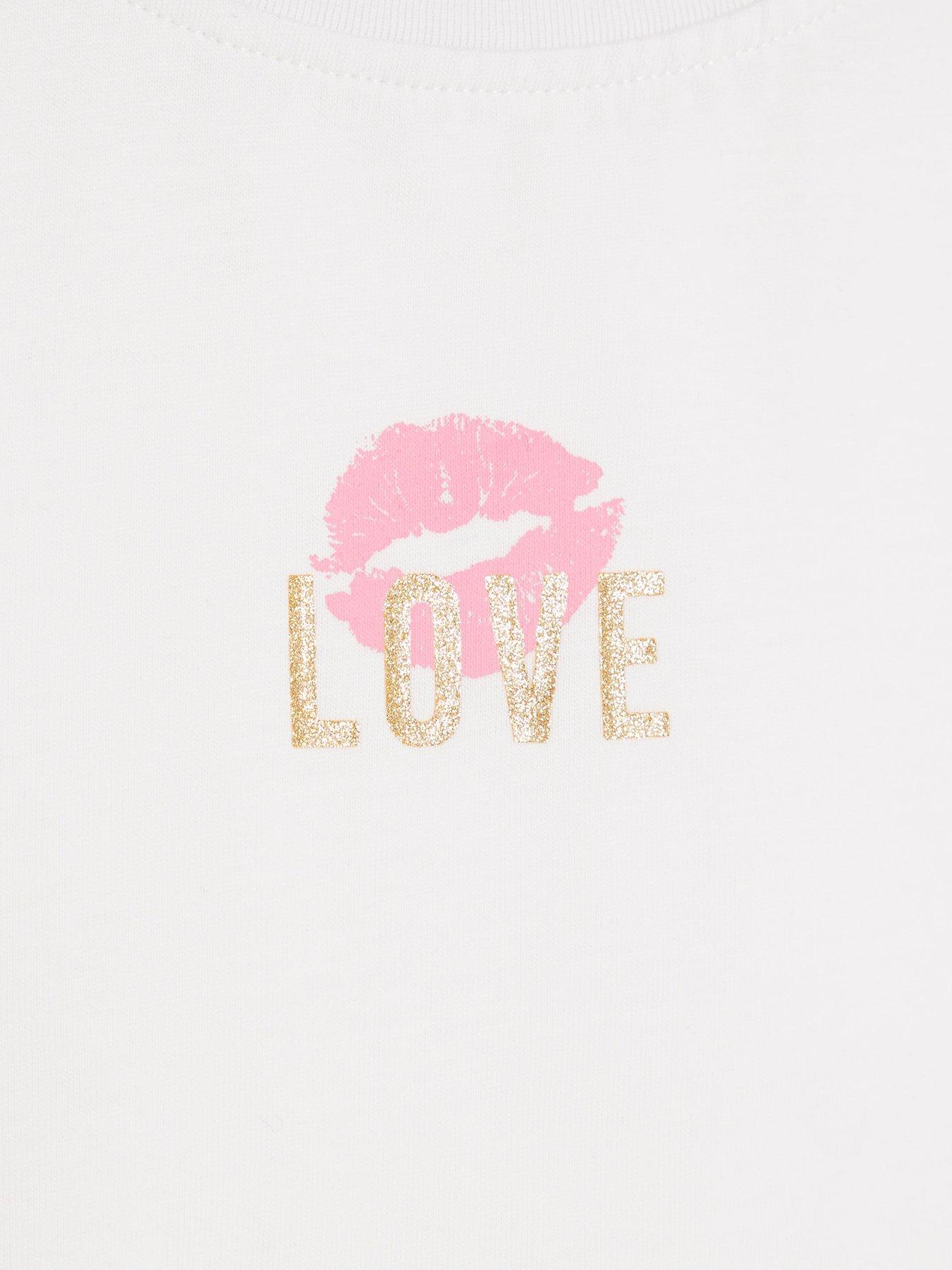 Image 3 of 4 of River Island Older Girls 2 Pack Lips Baby T-Shirts - Black