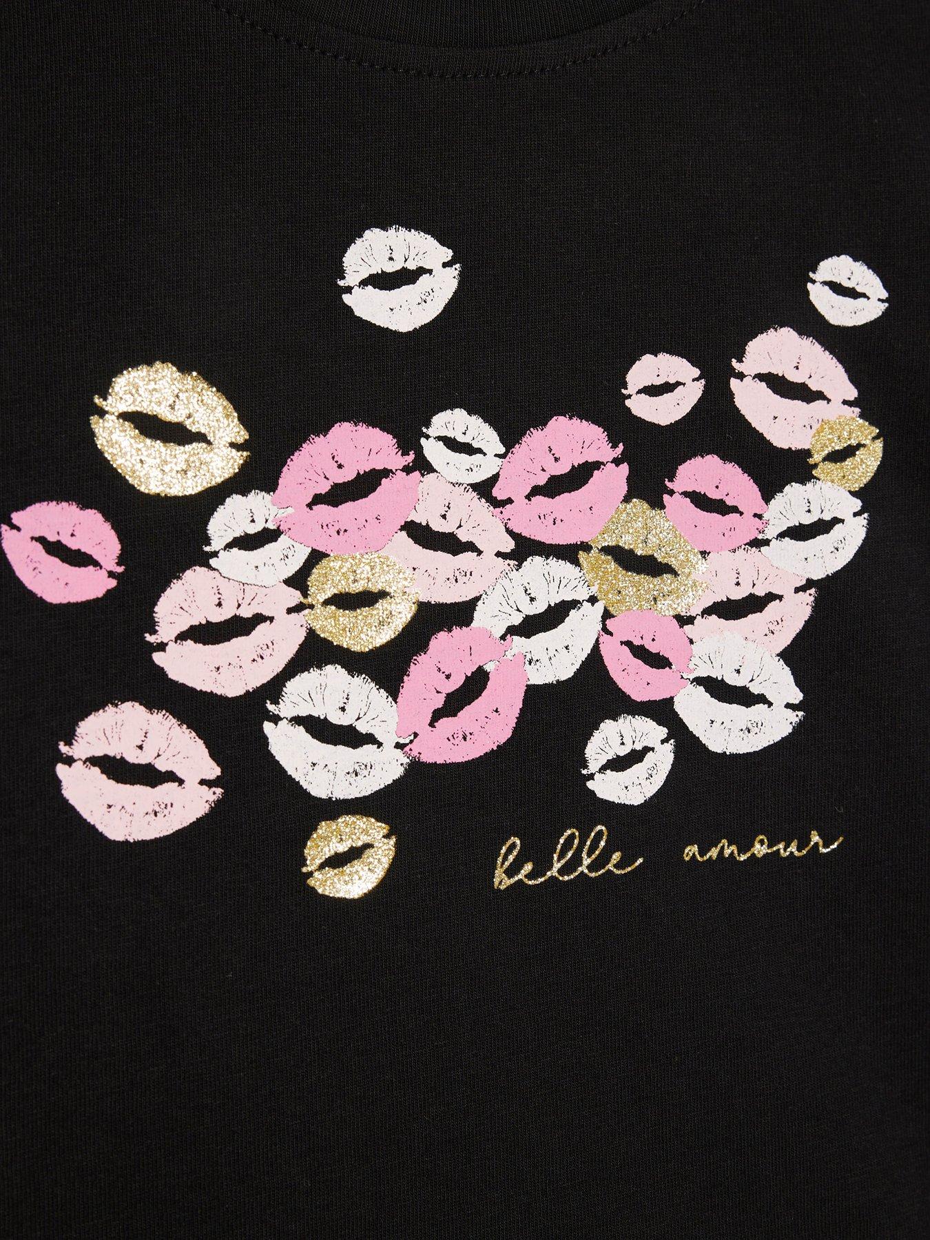 Image 4 of 4 of River Island Older Girls 2 Pack Lips Baby T-Shirts - Black