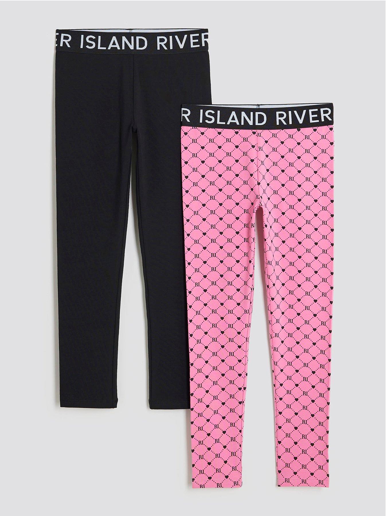 front image of river-island-older-girls-2-pack-waistband-leggings-blackpink