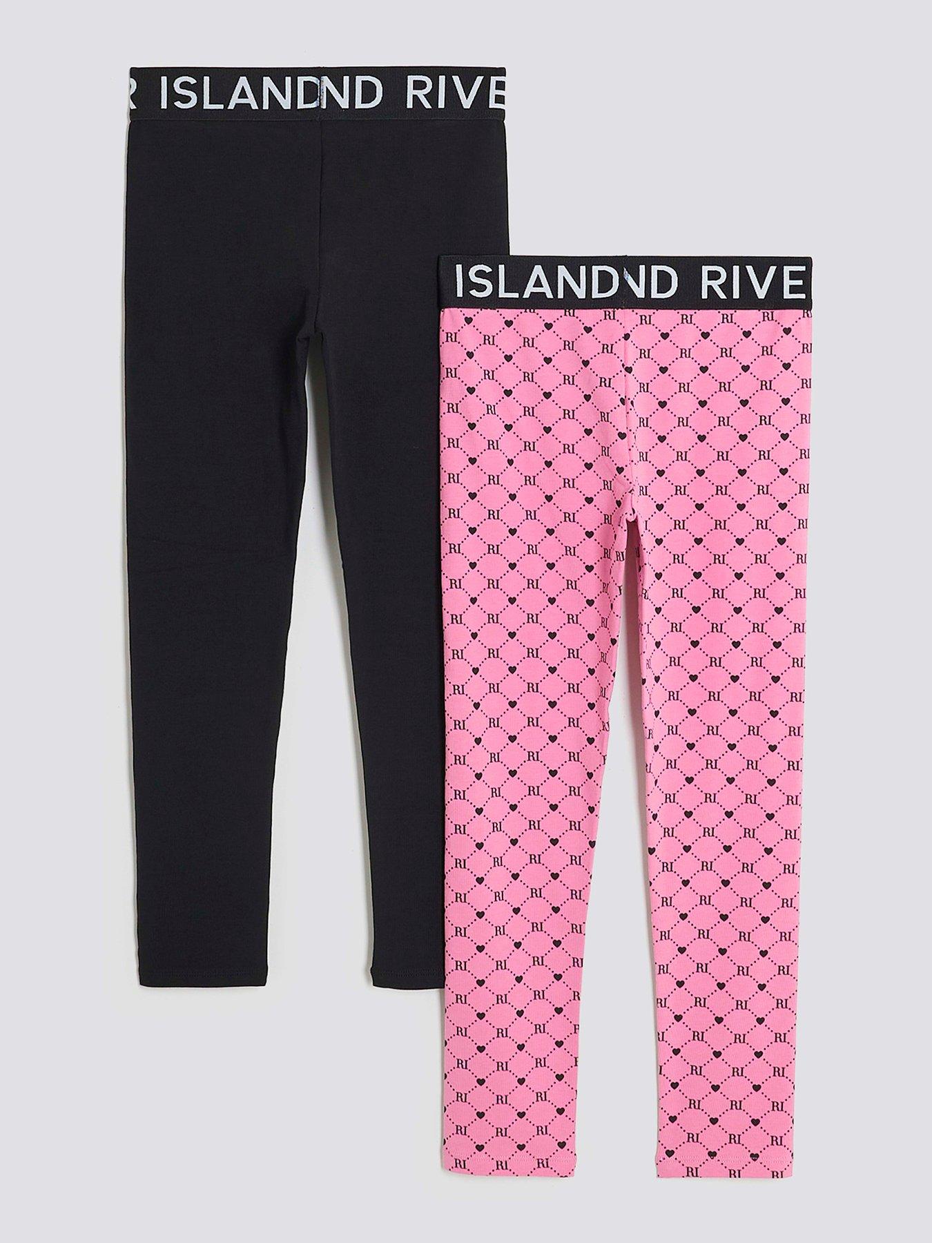 back image of river-island-older-girls-2-pack-waistband-leggings-blackpink