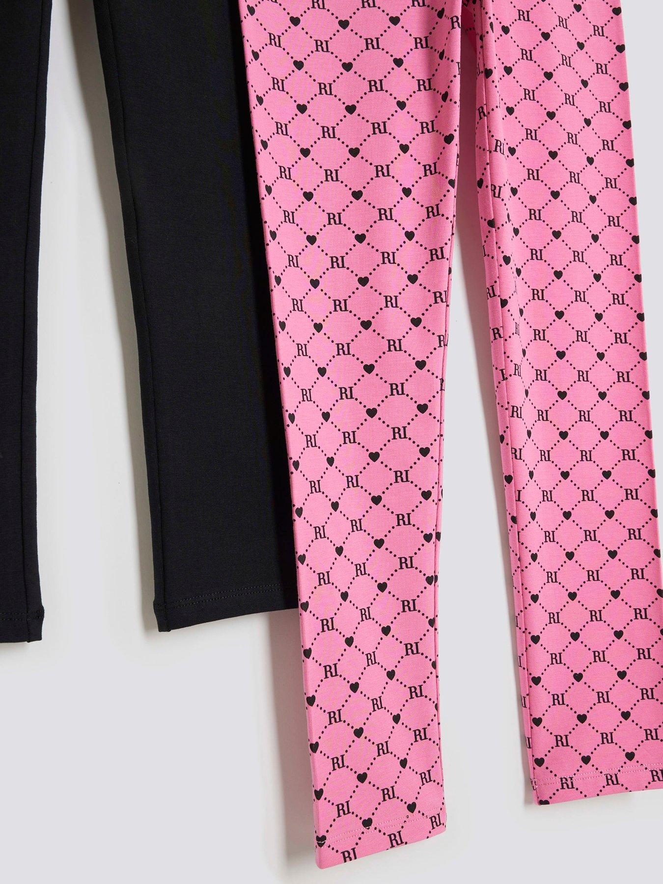  image of river-island-older-girls-2-pack-waistband-leggings-blackpink