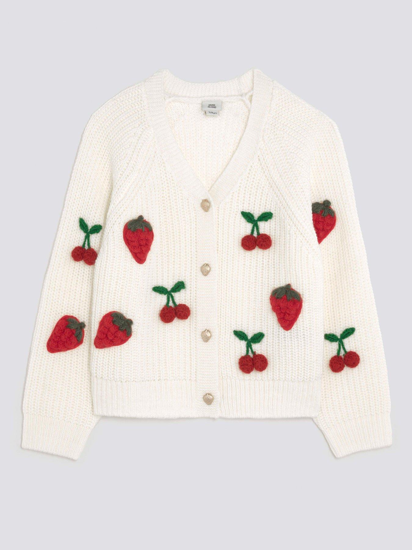undefined Older Girls Knitted 3D Fruit Cardigan - Cream