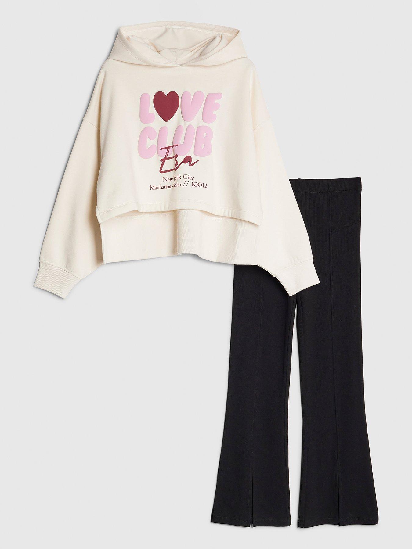  image of river-island-older-girls-love-club-hoodie-and-legging-set-cream