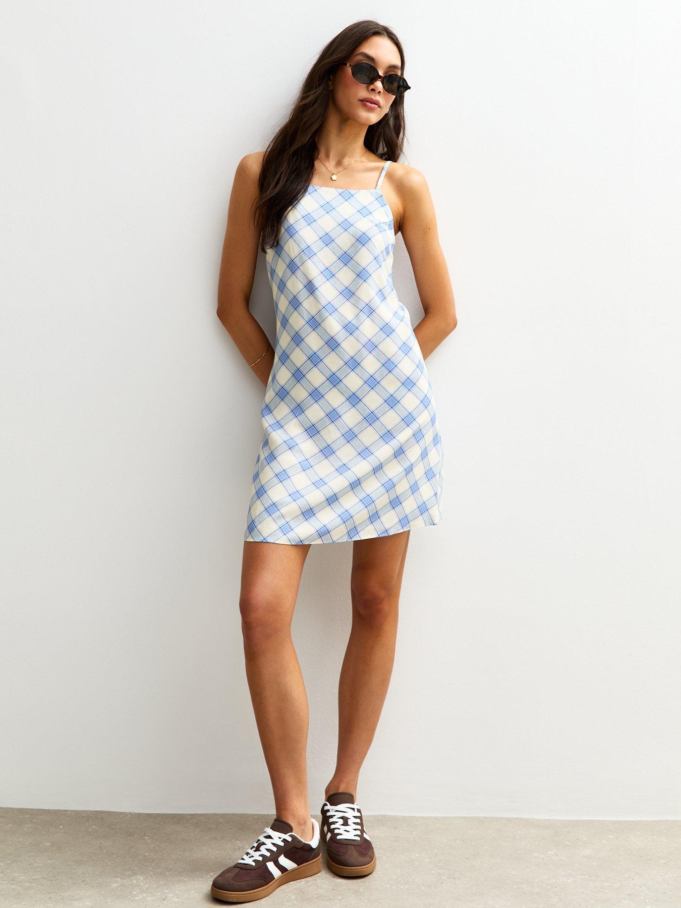 undefined Blue Check Print Shift Mini Dress