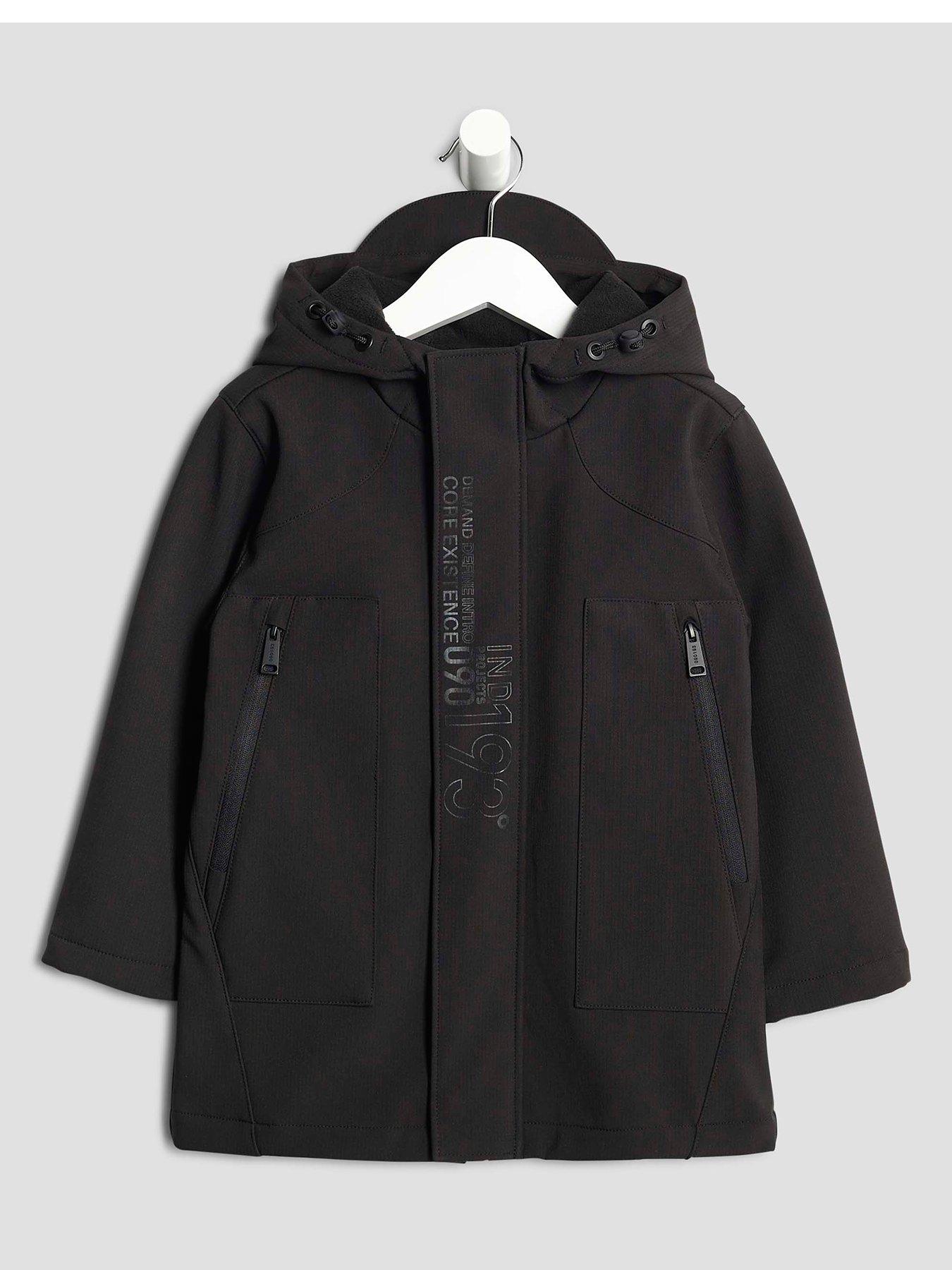 Image 1 of 5 of River Island Mini Boys Printed Soft Shell Jacket - Black