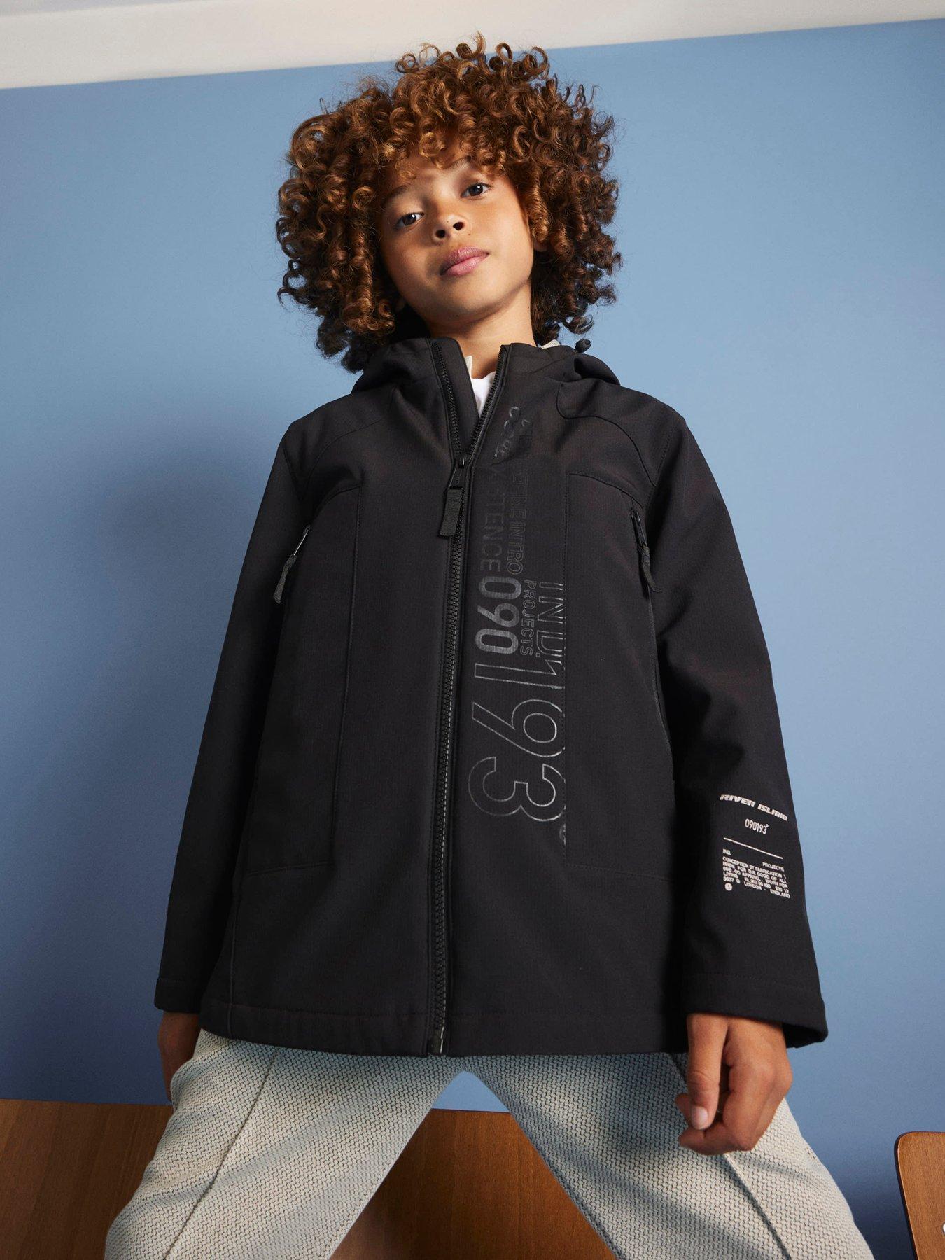 Image 2 of 5 of River Island Mini Boys Printed Soft Shell Jacket - Black