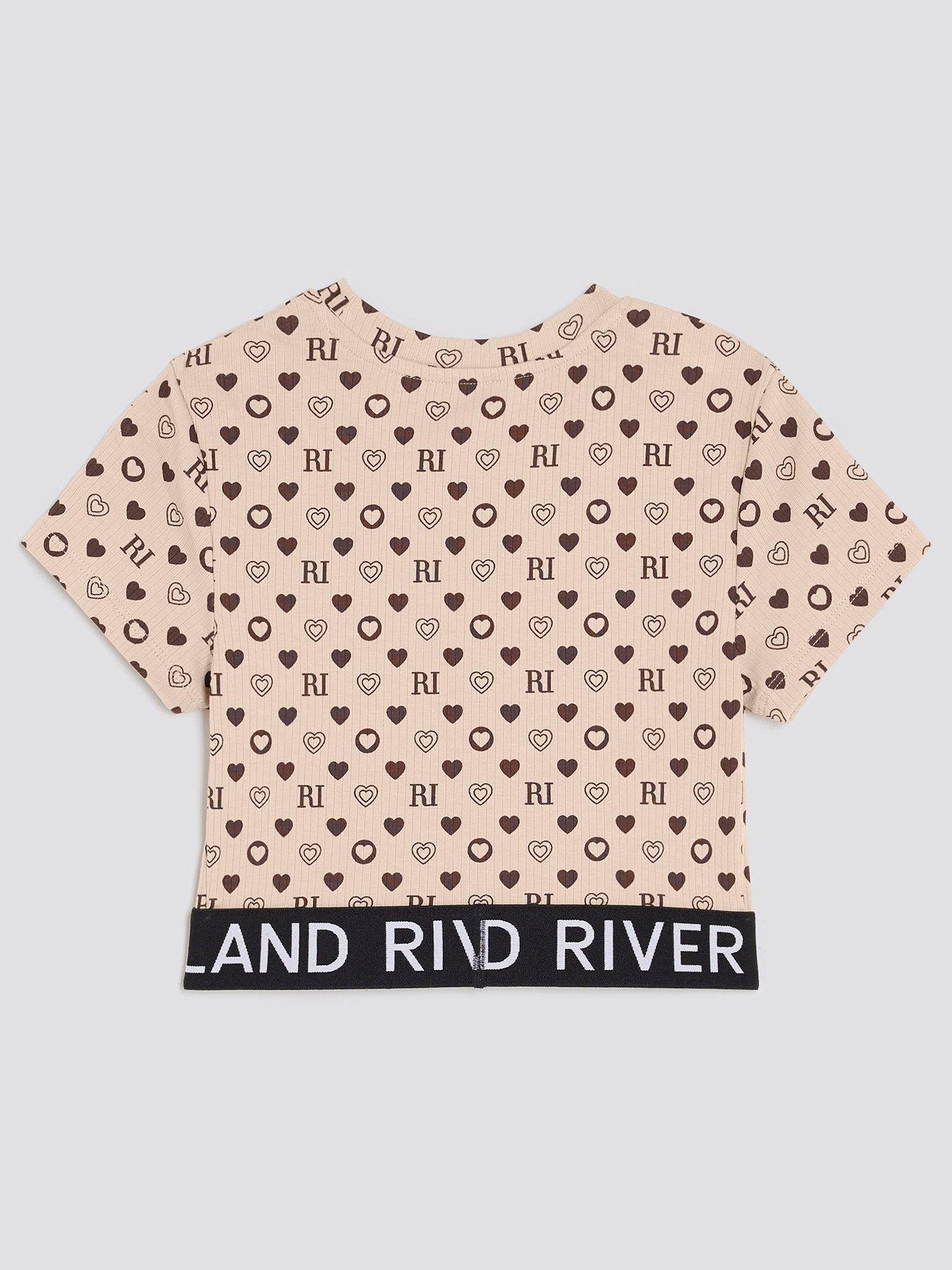 Image 2 of 4 of River Island Older Girls Monogram Waistband Top - Brown
