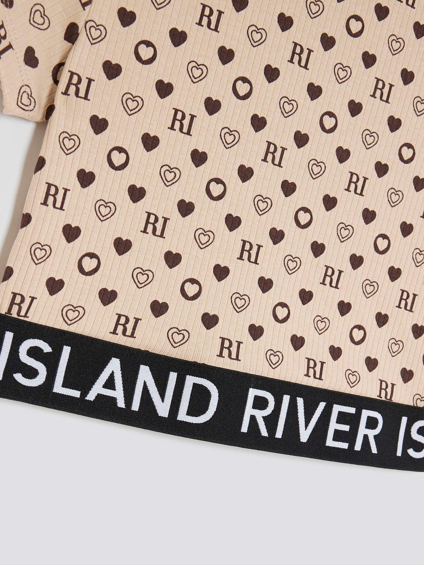 Image 4 of 4 of River Island Older Girls Monogram Waistband Top - Brown