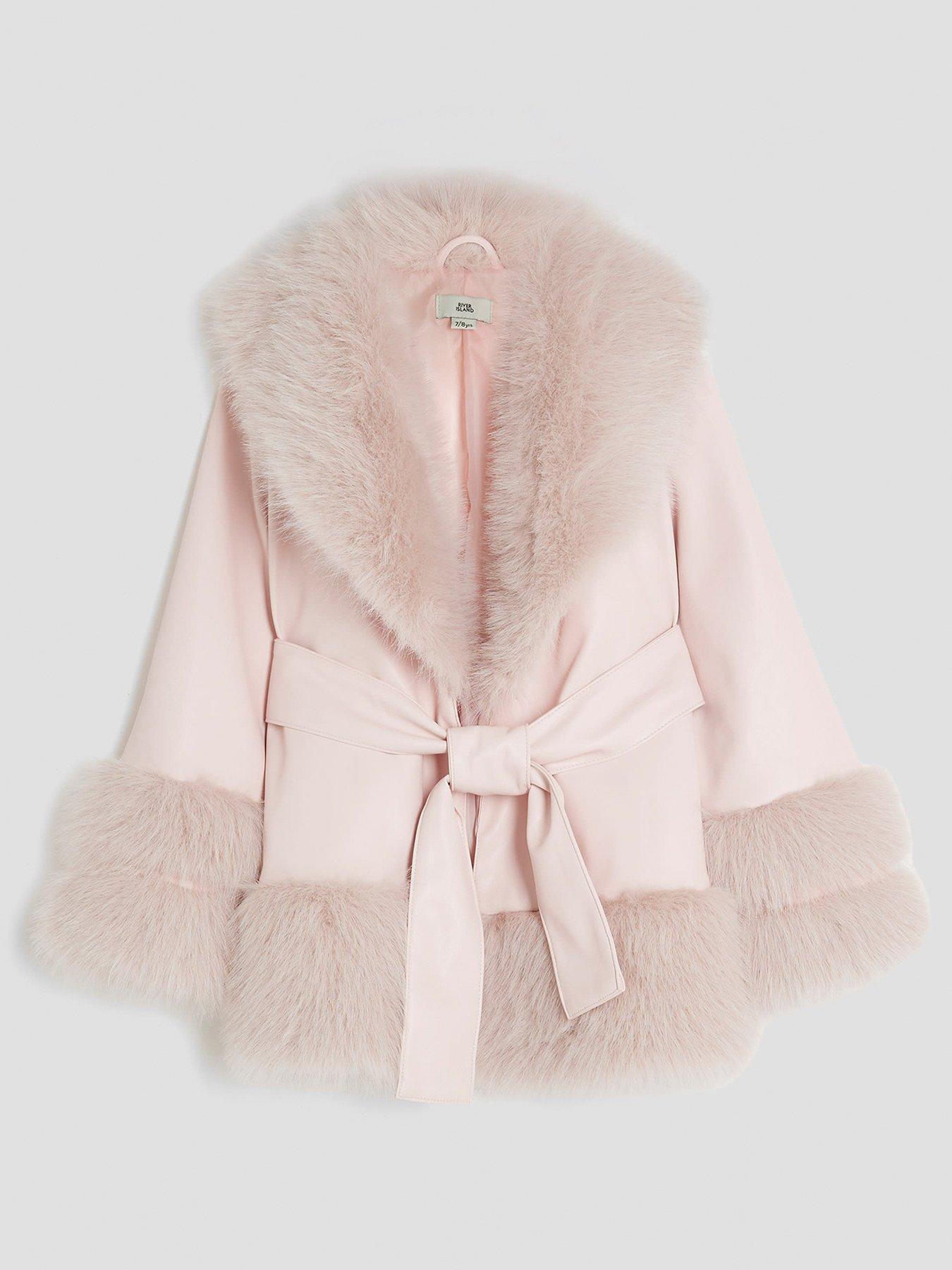undefined Older Girls Faux Fur Wrap Coat - Pink