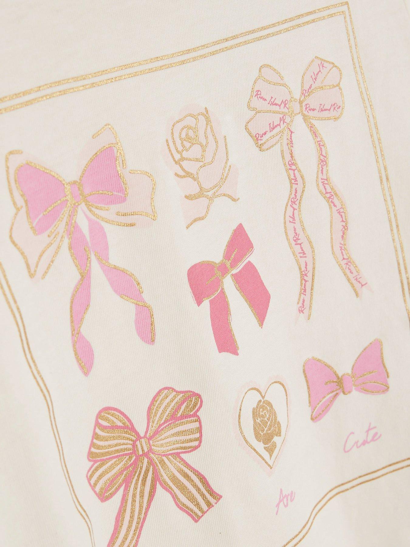 Image 4 of 5 of River Island Mini Girls Rose Bow T-Shirt Set - Cream