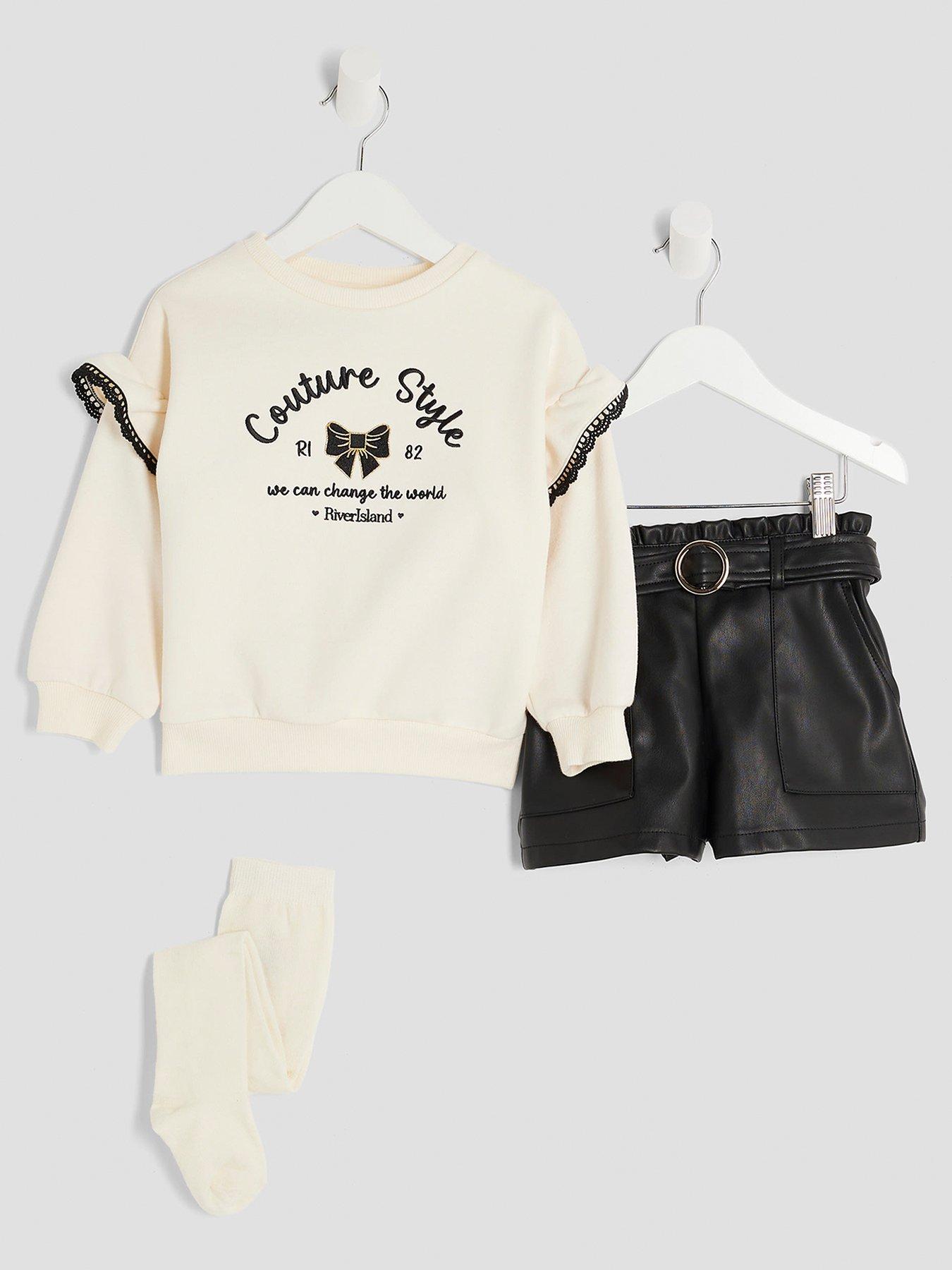 River Island Mini Girls Couture Style Sweatshirt 3 Piece Set - Cream