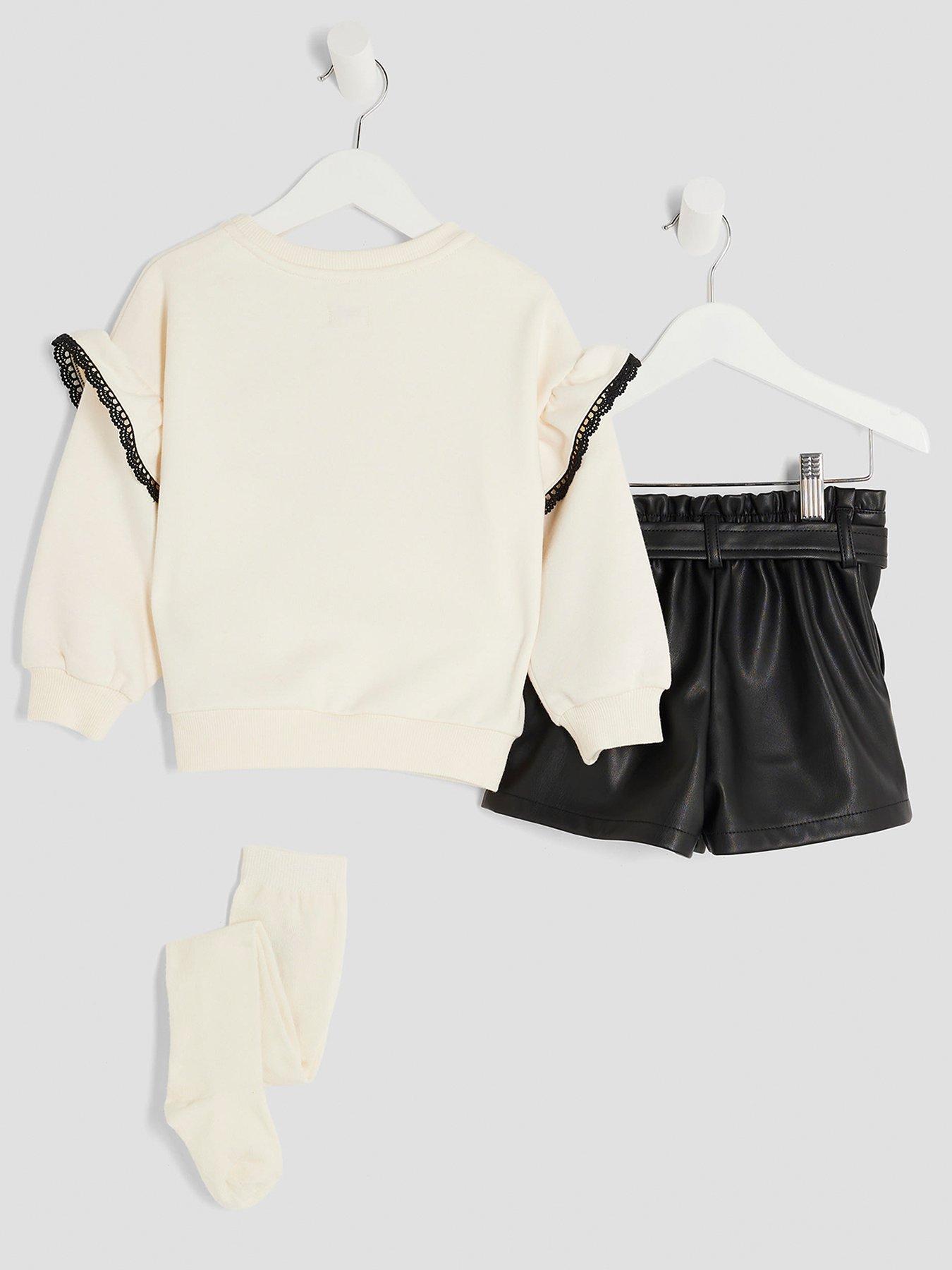 Image 2 of 5 of River Island Mini Girls Couture Style Sweatshirt 3 Piece Set - Cream