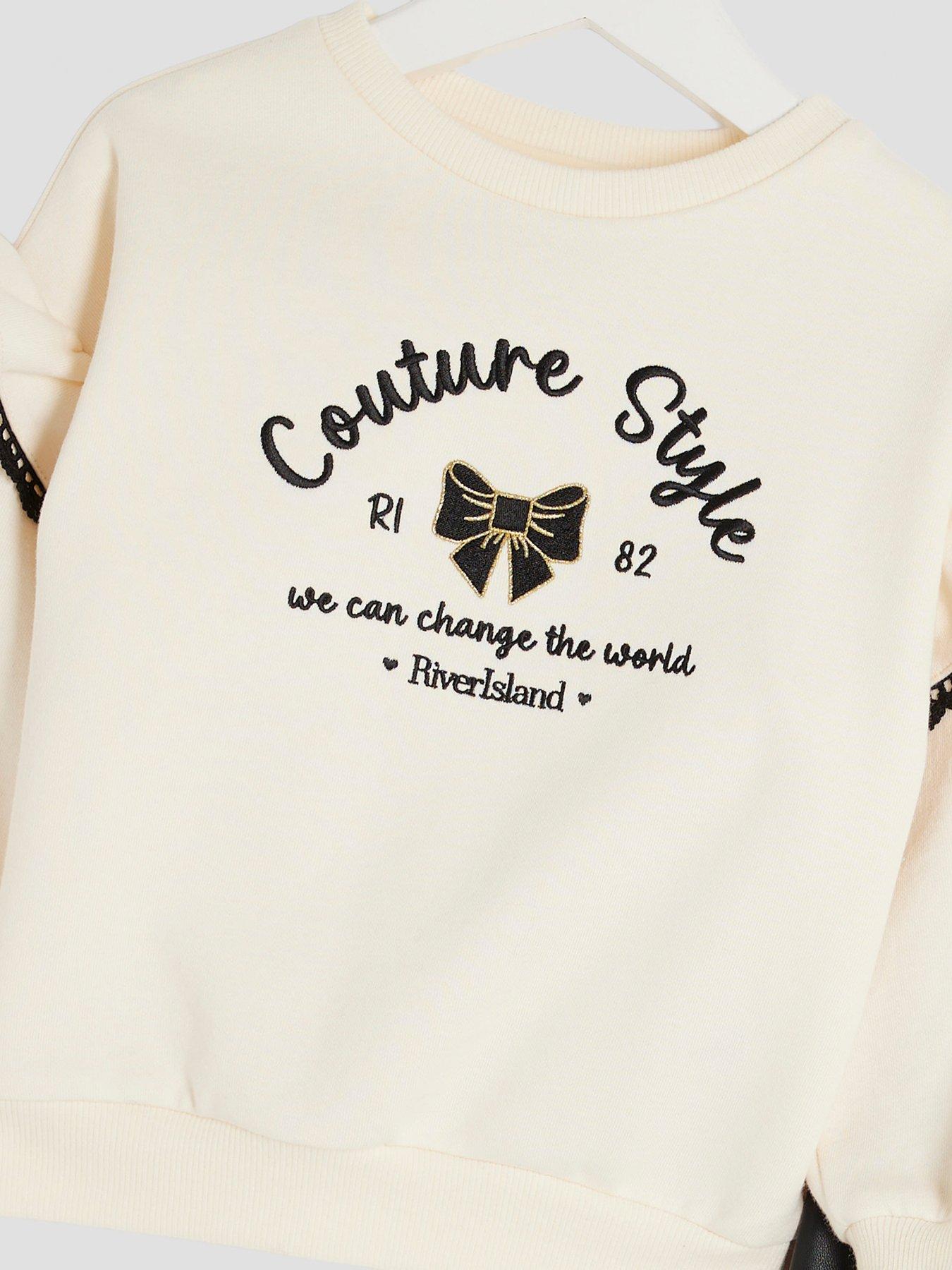 Image 5 of 5 of River Island Mini Girls Couture Style Sweatshirt 3 Piece Set - Cream