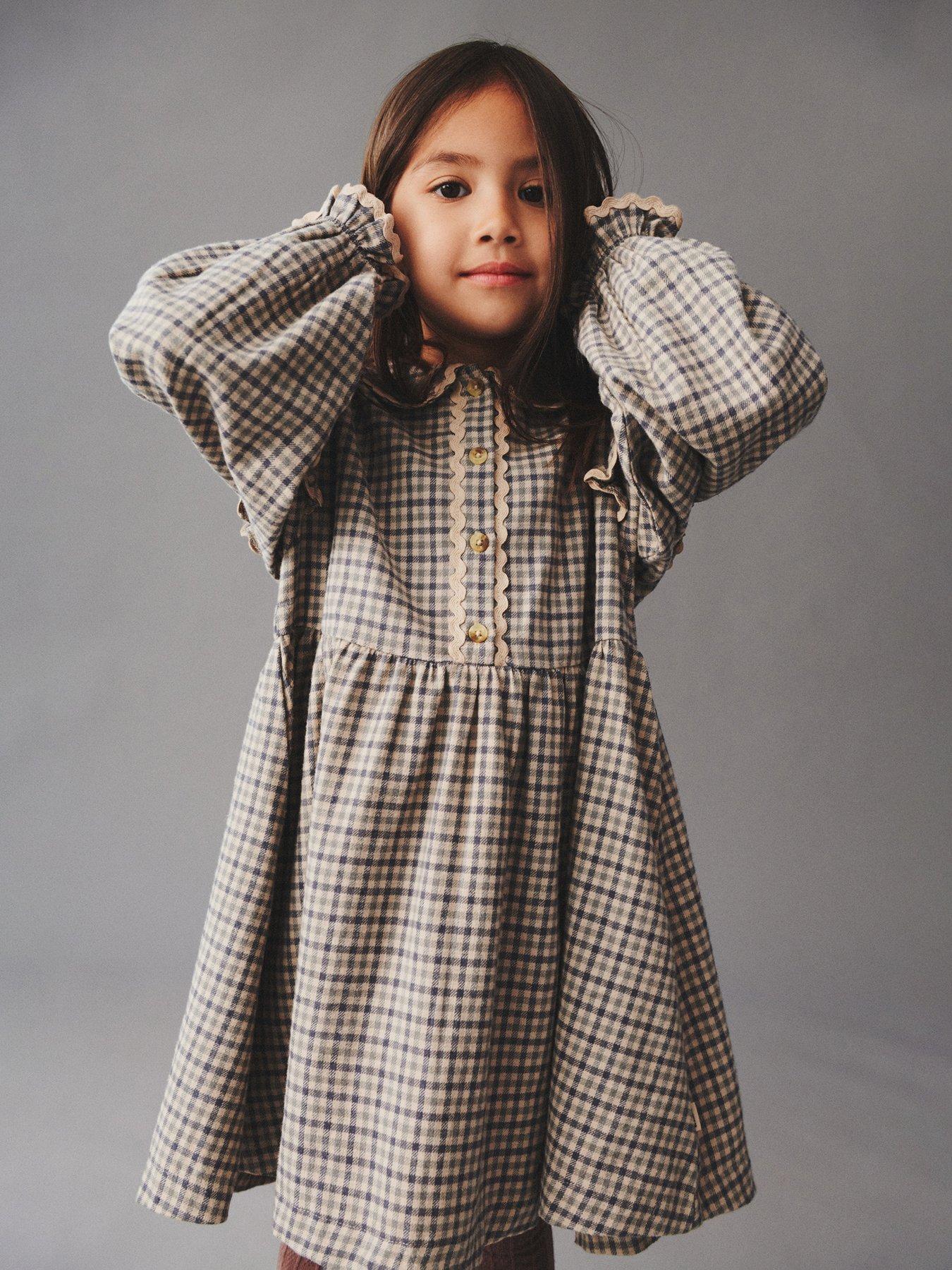 Wheat Girls Alissz Check Long Sleeve Dress - Blue