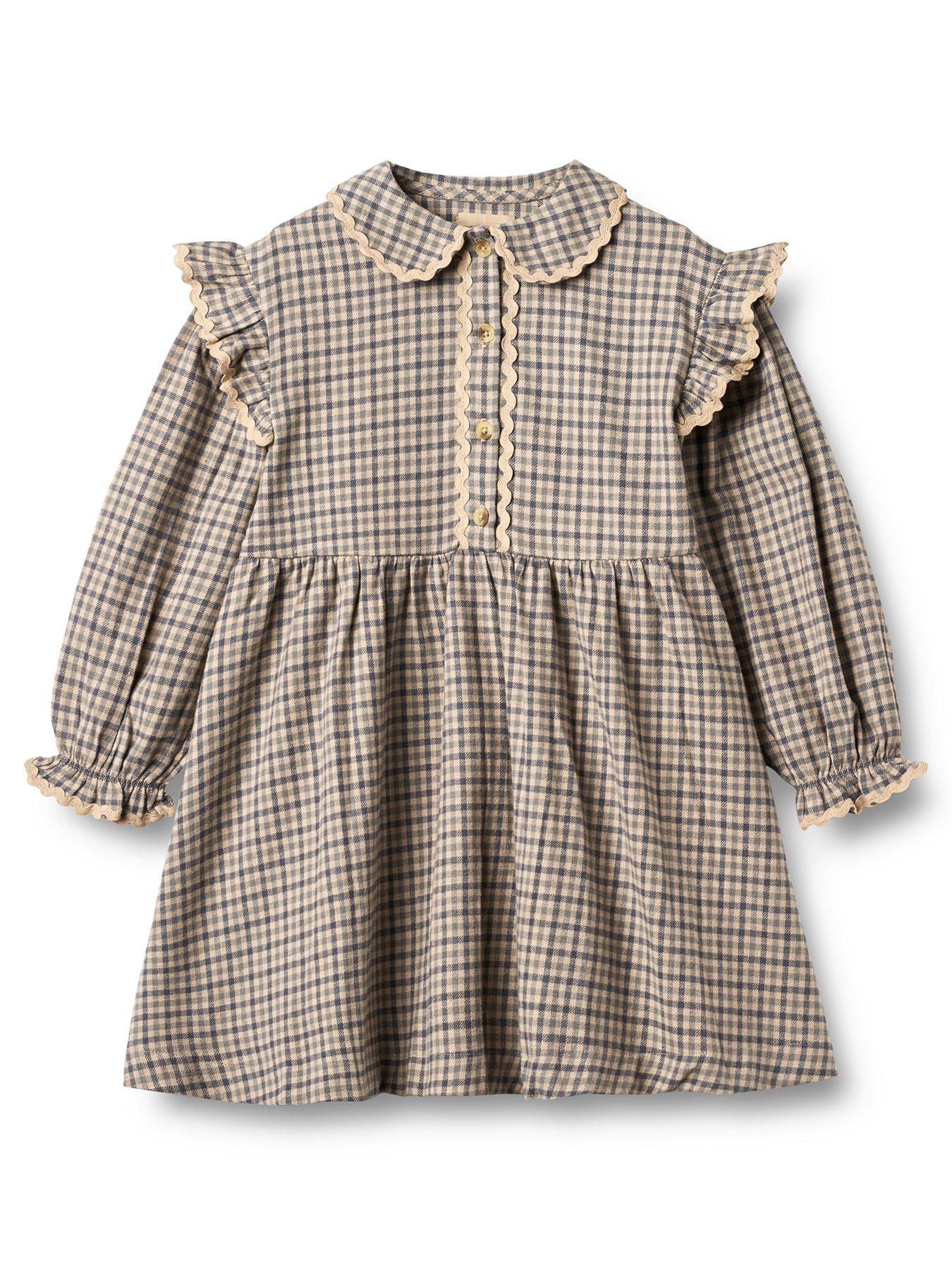 stillFront image of wheat-girls-alissz-check-long-sleeve-dress-blue