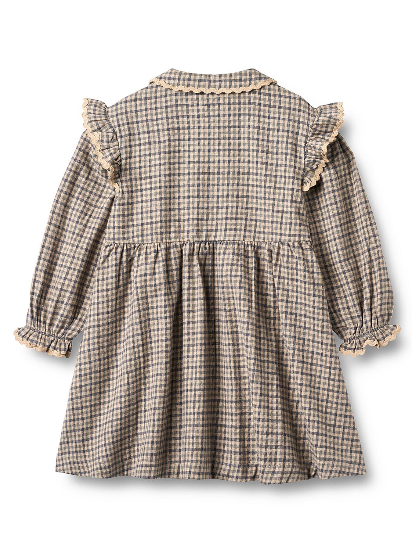  image of wheat-girls-alissz-check-long-sleeve-dress-blue