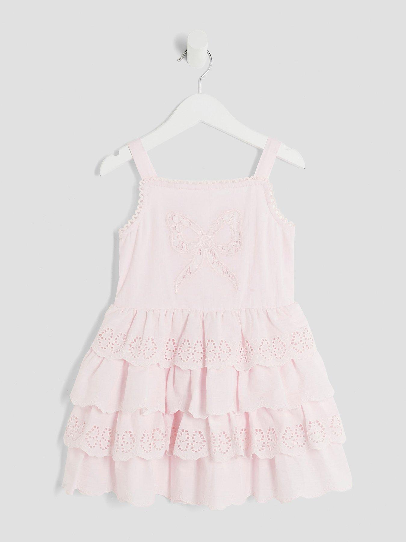 River Island Mini Girls Broderie Frill Bow Dress - Pink