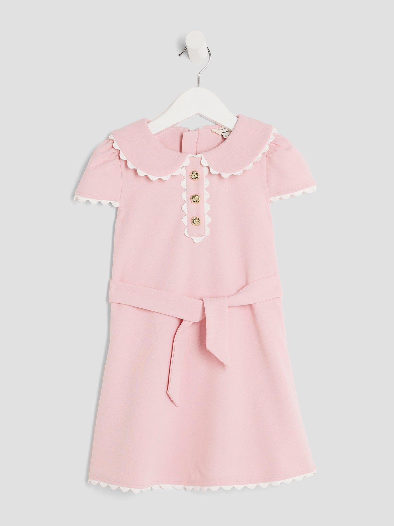 undefined Girls Collared Scuba Dress - Pink