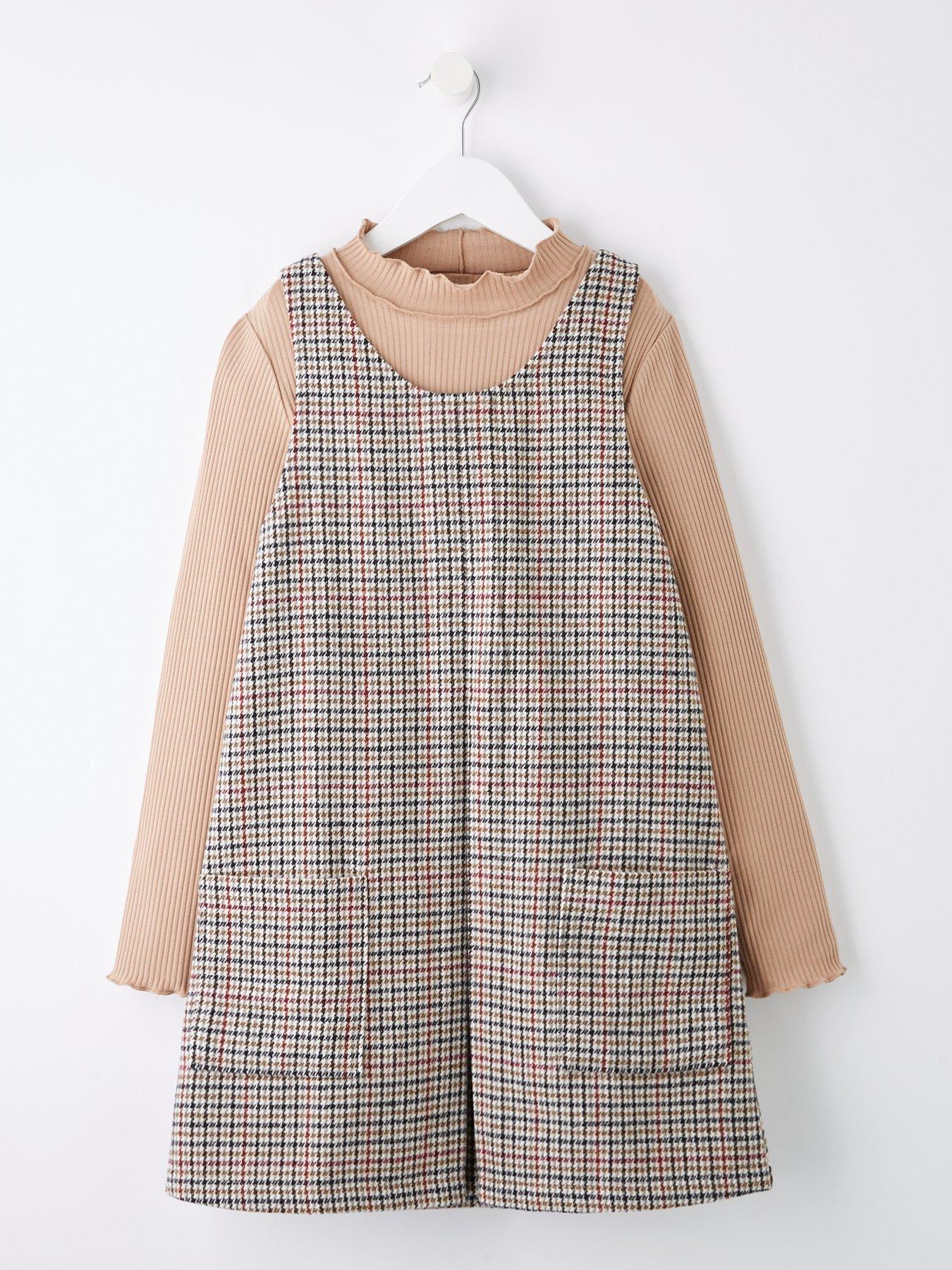 Image 1 of 4 of The Very Collection Girls Check Pinafore Dress With Matching Top - Multi
