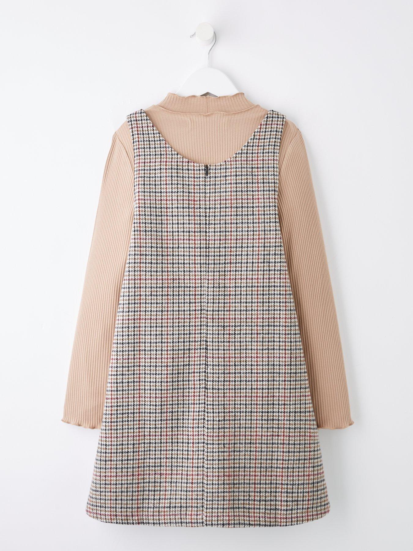 Image 2 of 4 of The Very Collection Girls Check Pinafore Dress With Matching Top - Multi