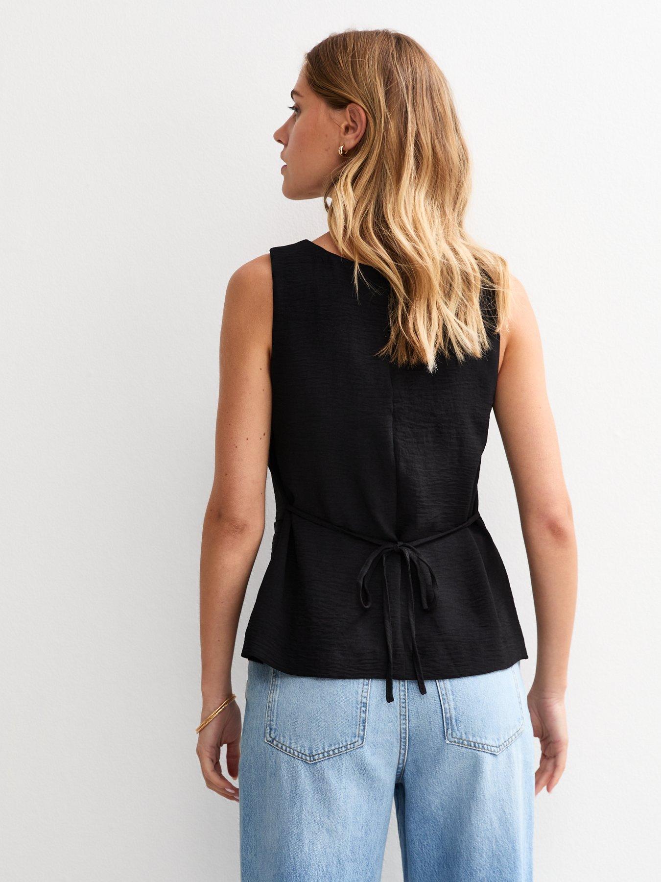 stillFront image of new-look-black-square-neck-textured-button-waistcoat