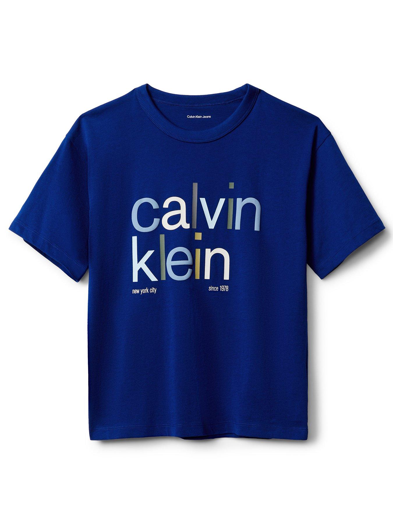 Calvin Klein Jeans Boys Colour Logo Graphic Short Sleeve T-Shirt - Bold Blue