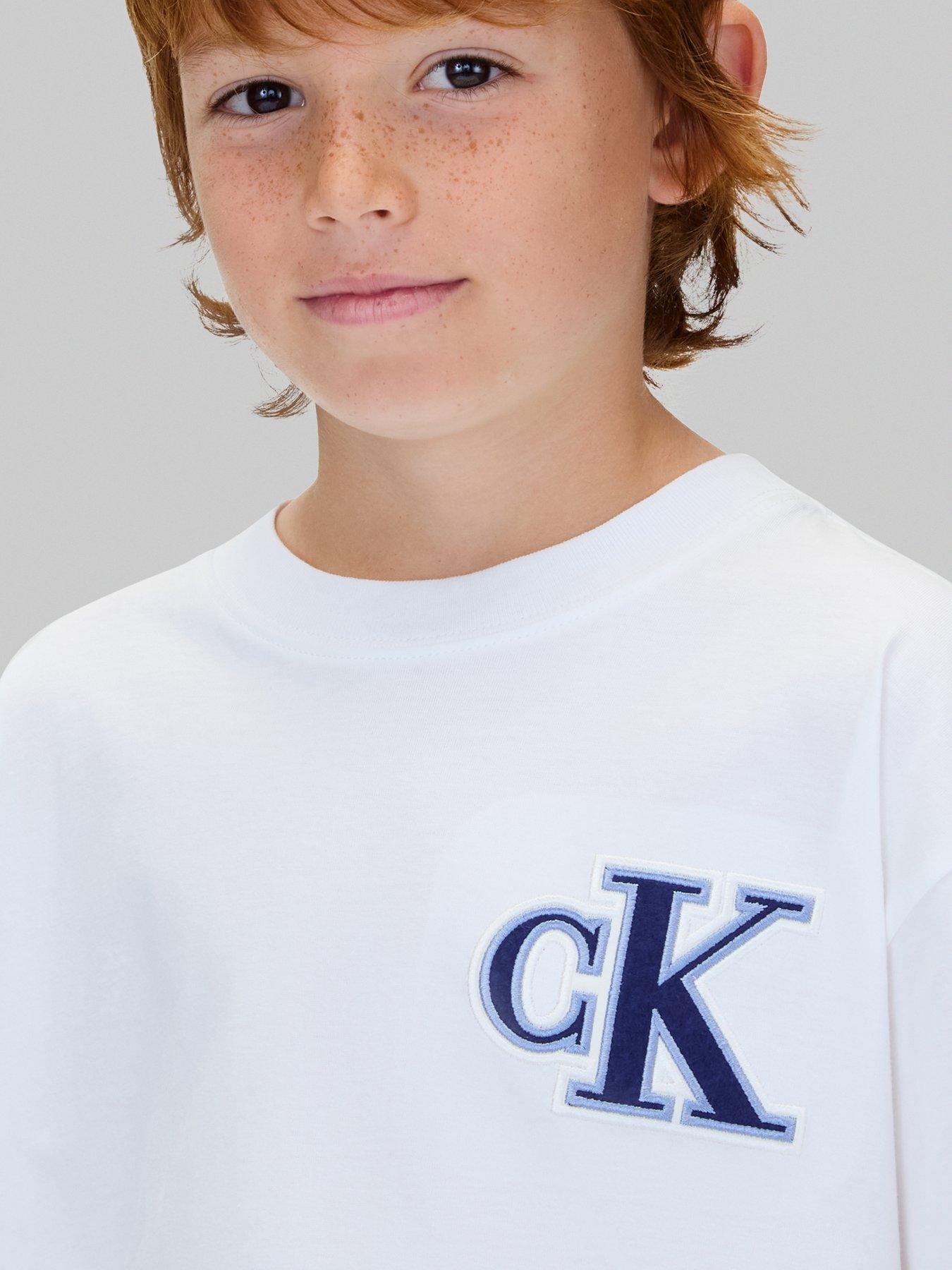 Image 4 of 6 of Calvin Klein Jeans Boys Graphic Short Sleeve T-shirt - White