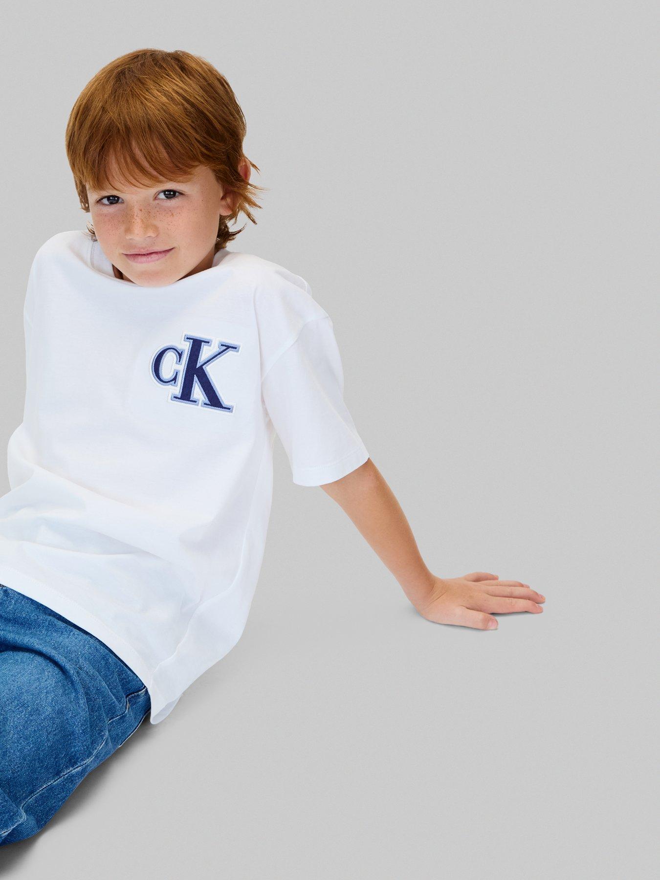 Image 5 of 6 of Calvin Klein Jeans Boys Graphic Short Sleeve T-shirt - White