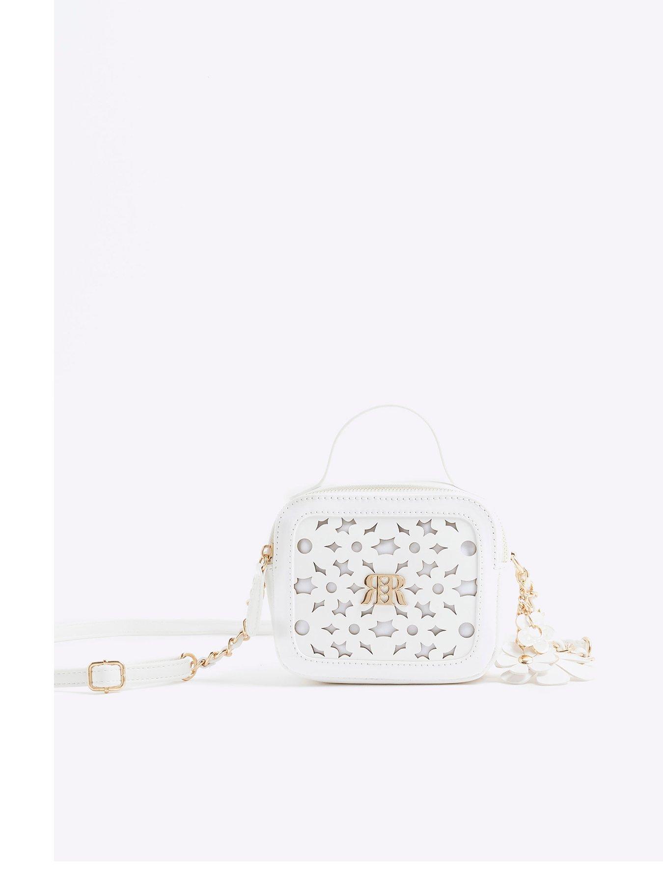 undefined Older Girl Floral Laser Cut Cross Body Bag - White