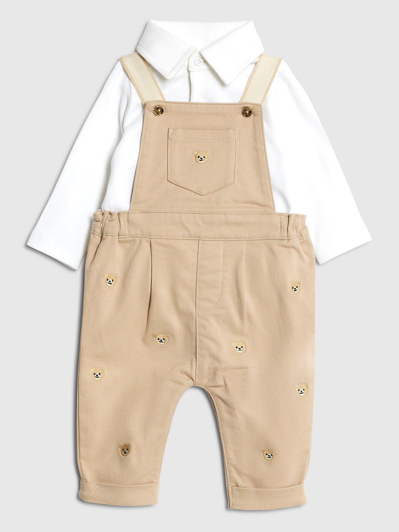 River Island Baby Baby Boys Bear Dungaree Set - Beige