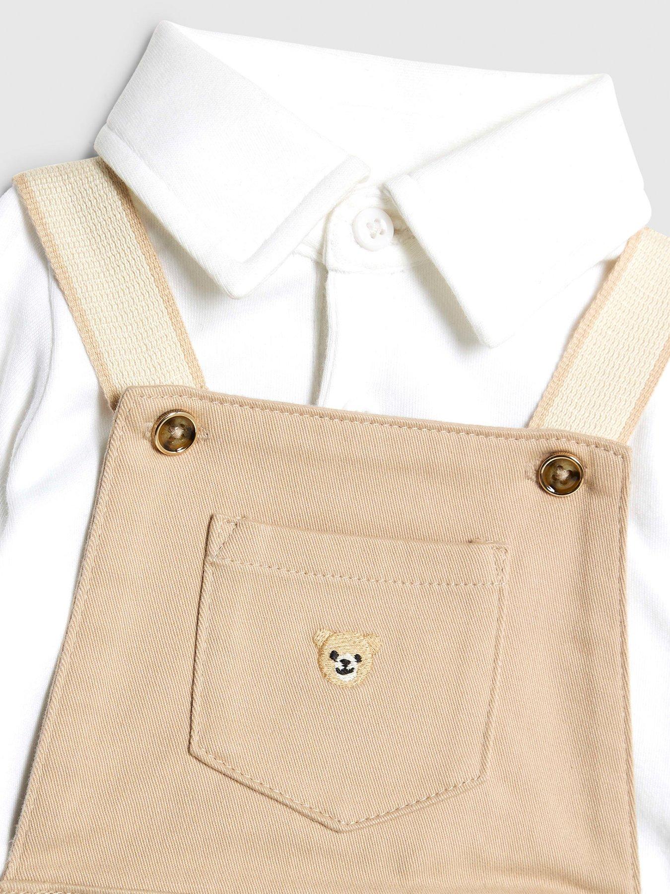 Image 3 of 4 of River Island Baby Boys Bear Dungaree Set - Beige