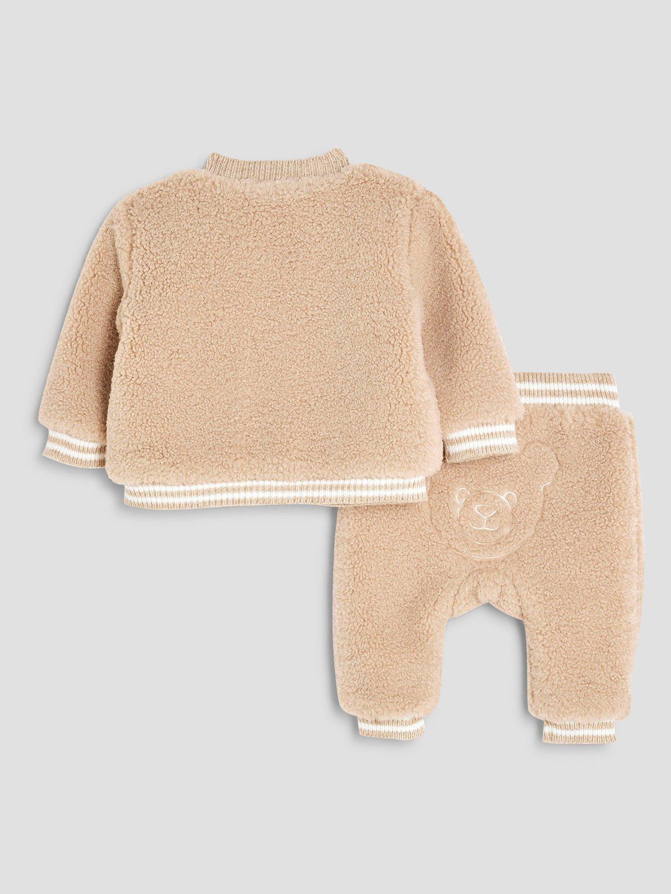 Image 2 of 5 of River Island Baby Boys Borg Bear Cardigan Set - Beige