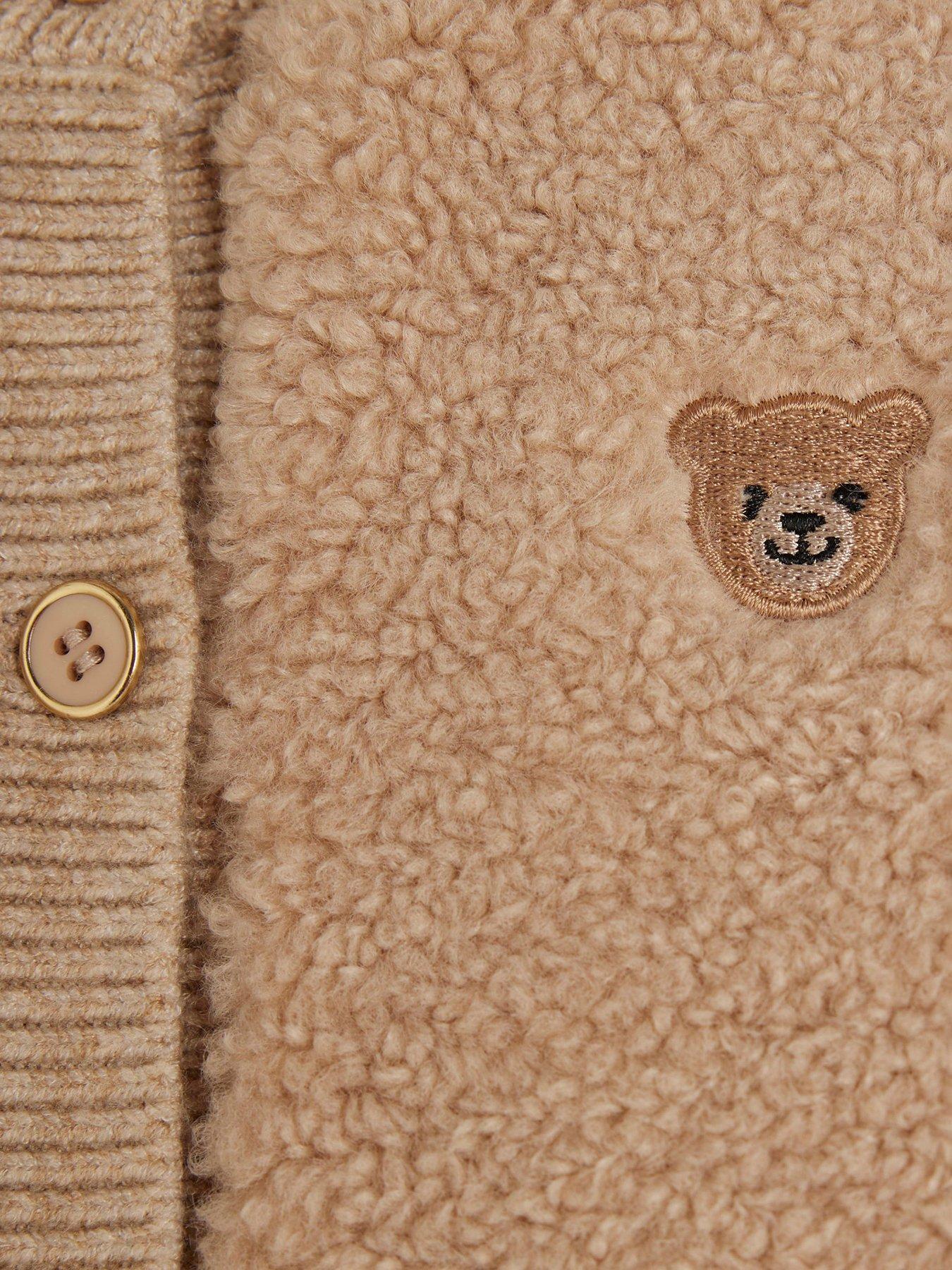 Image 4 of 5 of River Island Baby Boys Borg Bear Cardigan Set - Beige