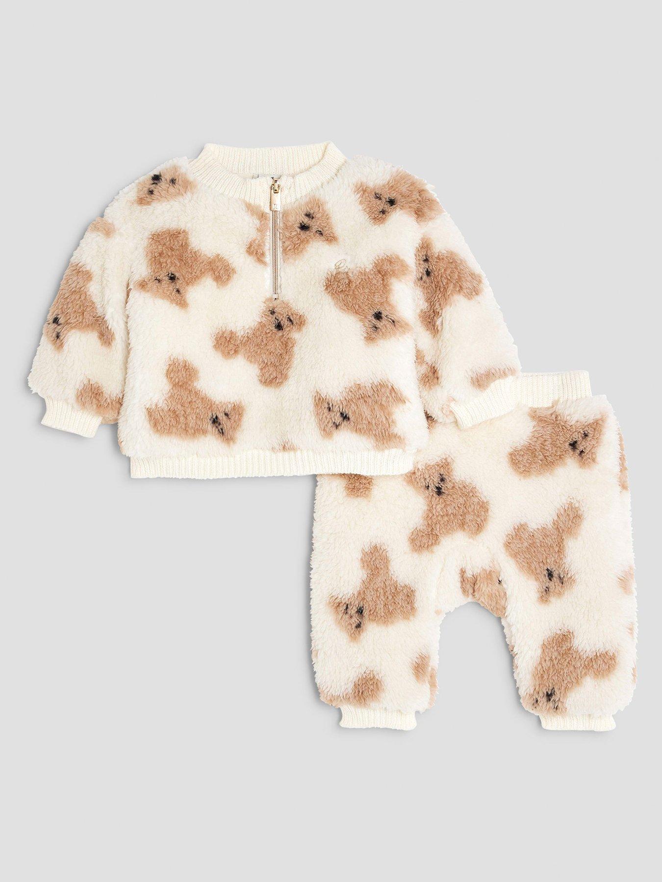 Image 1 of 5 of River Island Baby Boys Zip Faux Fur Bear Set - Beige