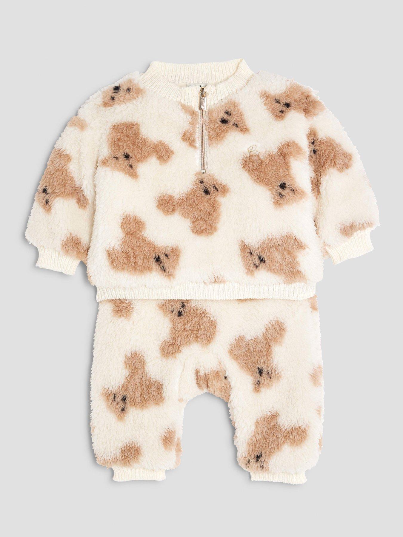 Image 3 of 5 of River Island Baby Boys Zip Faux Fur Bear Set - Beige