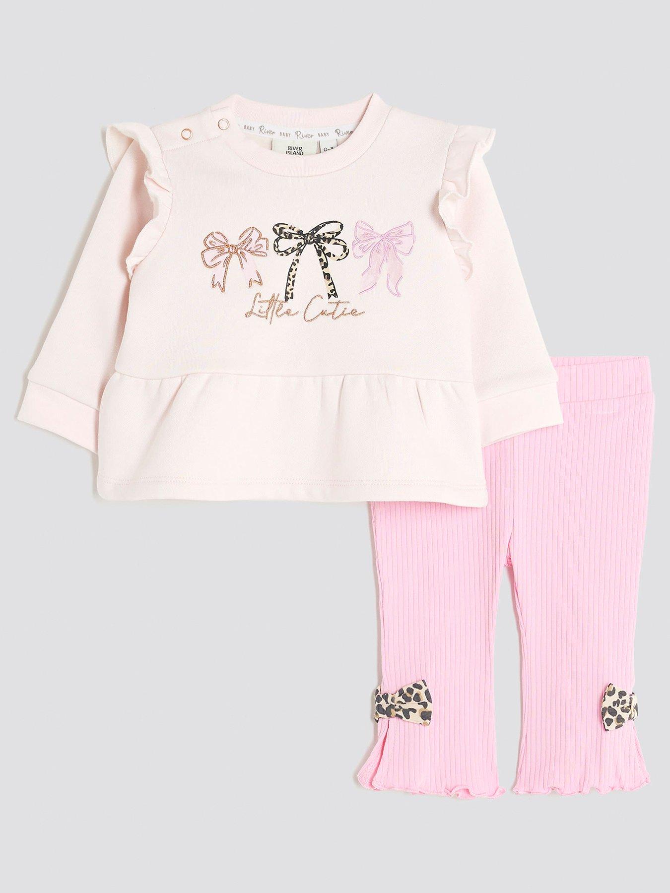 undefined Girls Bow Peplum Sweat Set - Pink