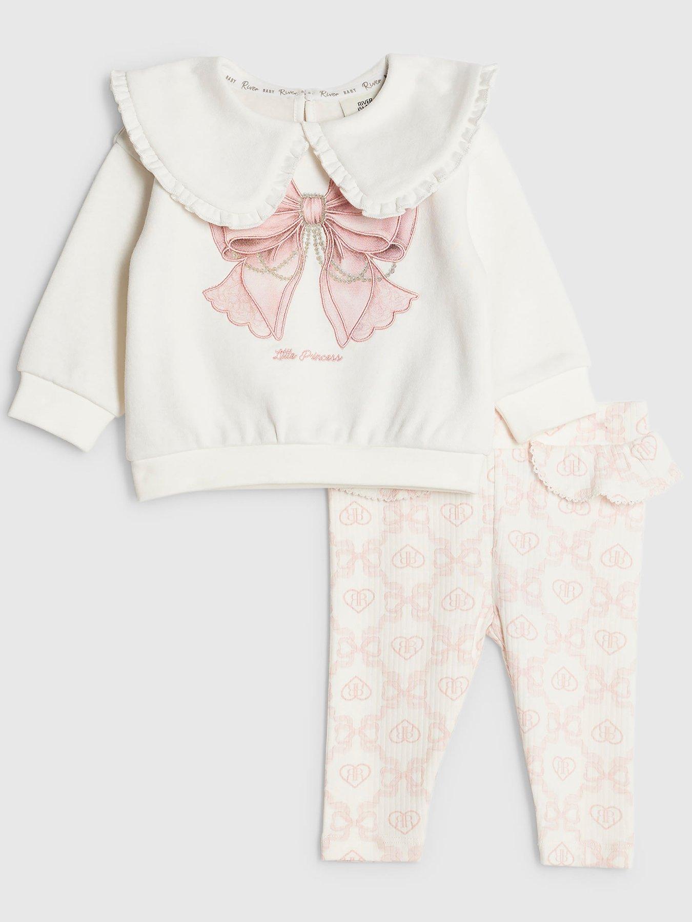  image of river-island-baby-girls-collar-bow-sweatshirt-set-cream