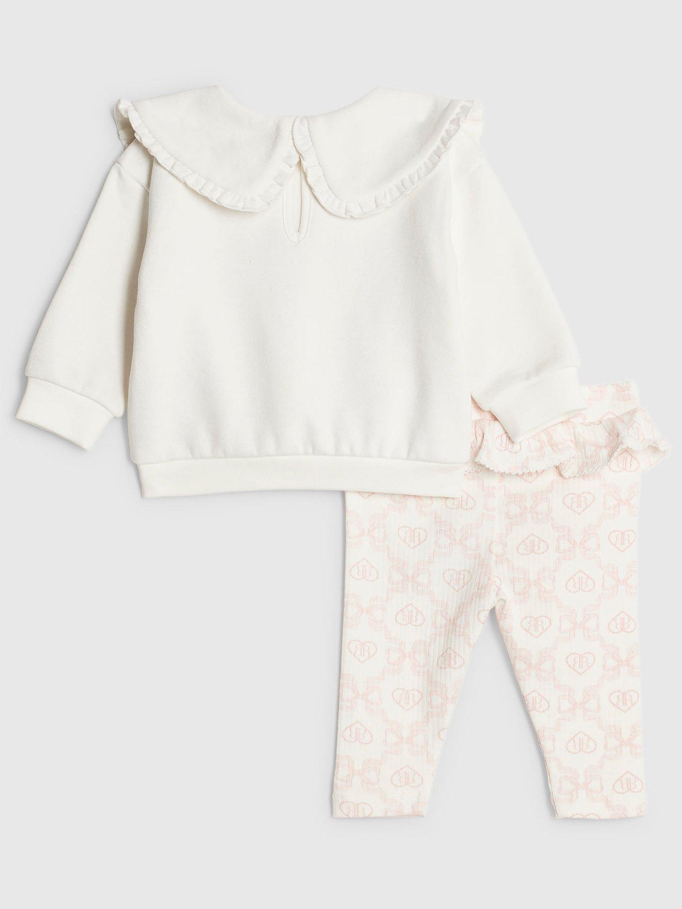  image of river-island-baby-girls-collar-bow-sweatshirt-set-cream