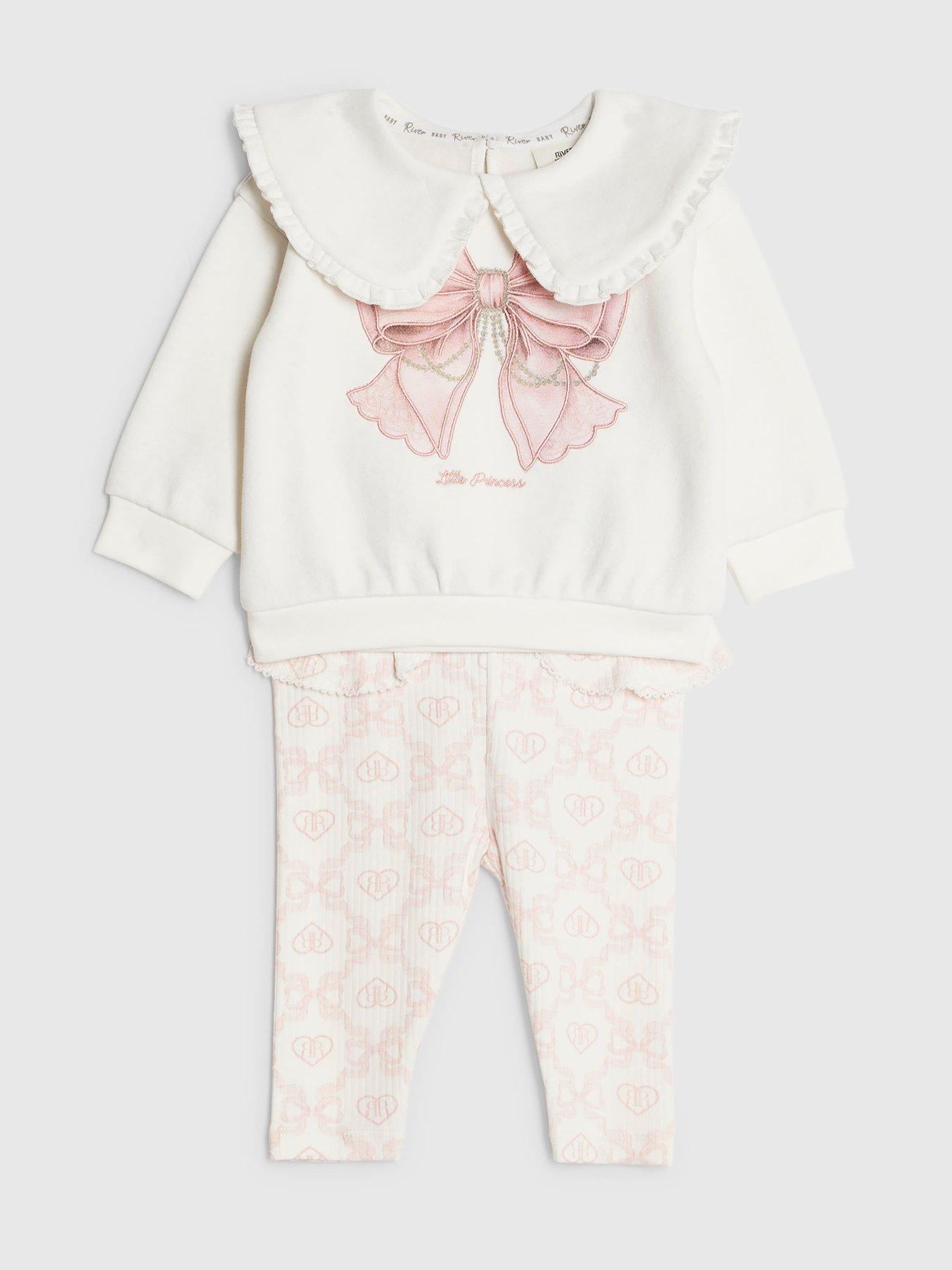  image of river-island-baby-girls-collar-bow-sweatshirt-set-cream