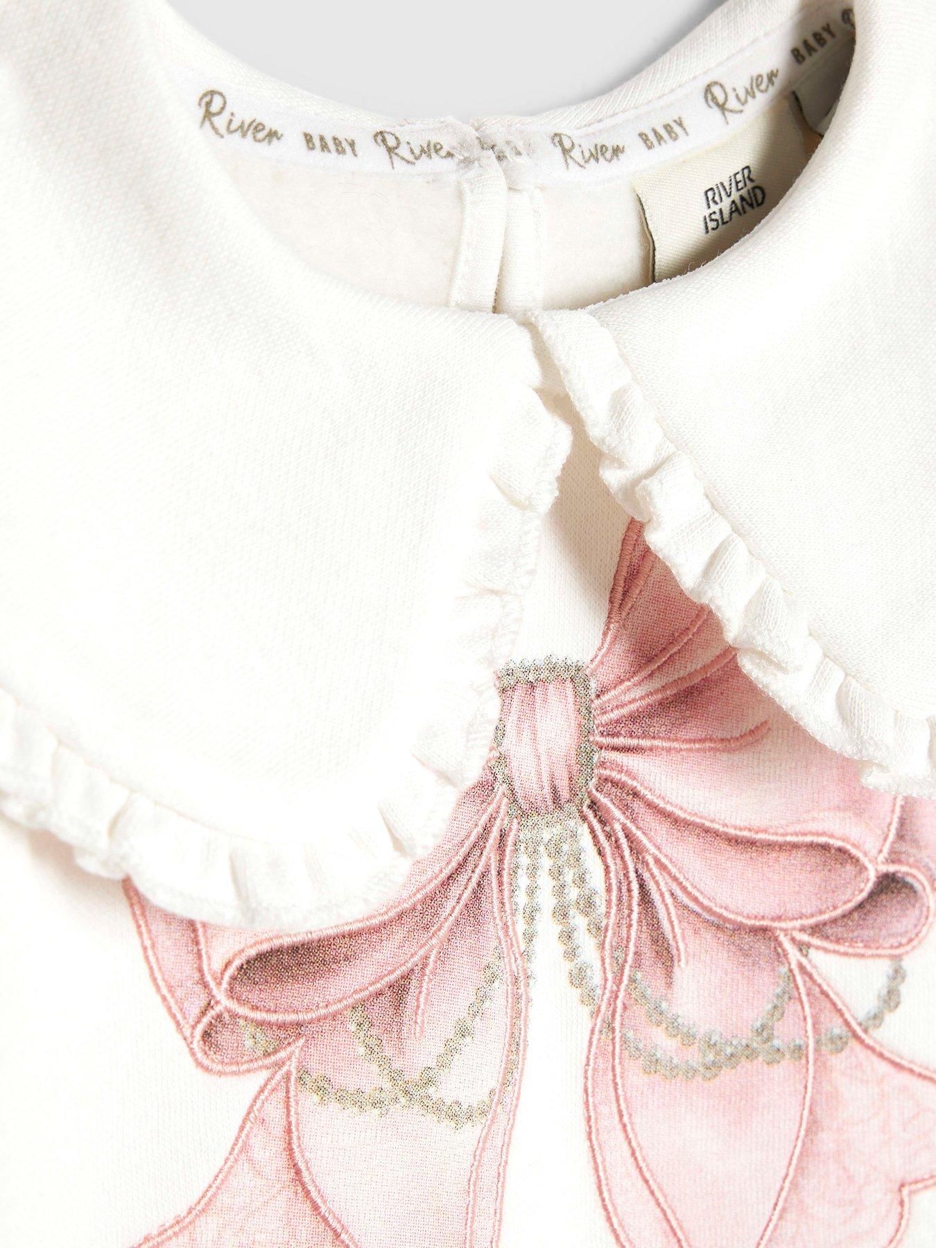  image of river-island-baby-girls-collar-bow-sweatshirt-set-cream