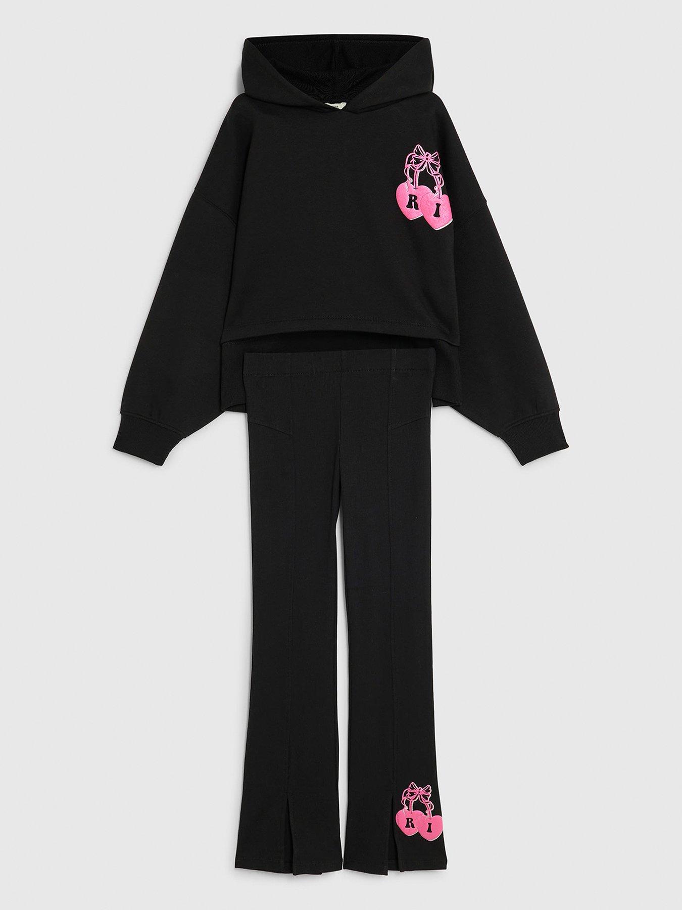  image of river-island-older-girls-cherry-hoodie-set-black