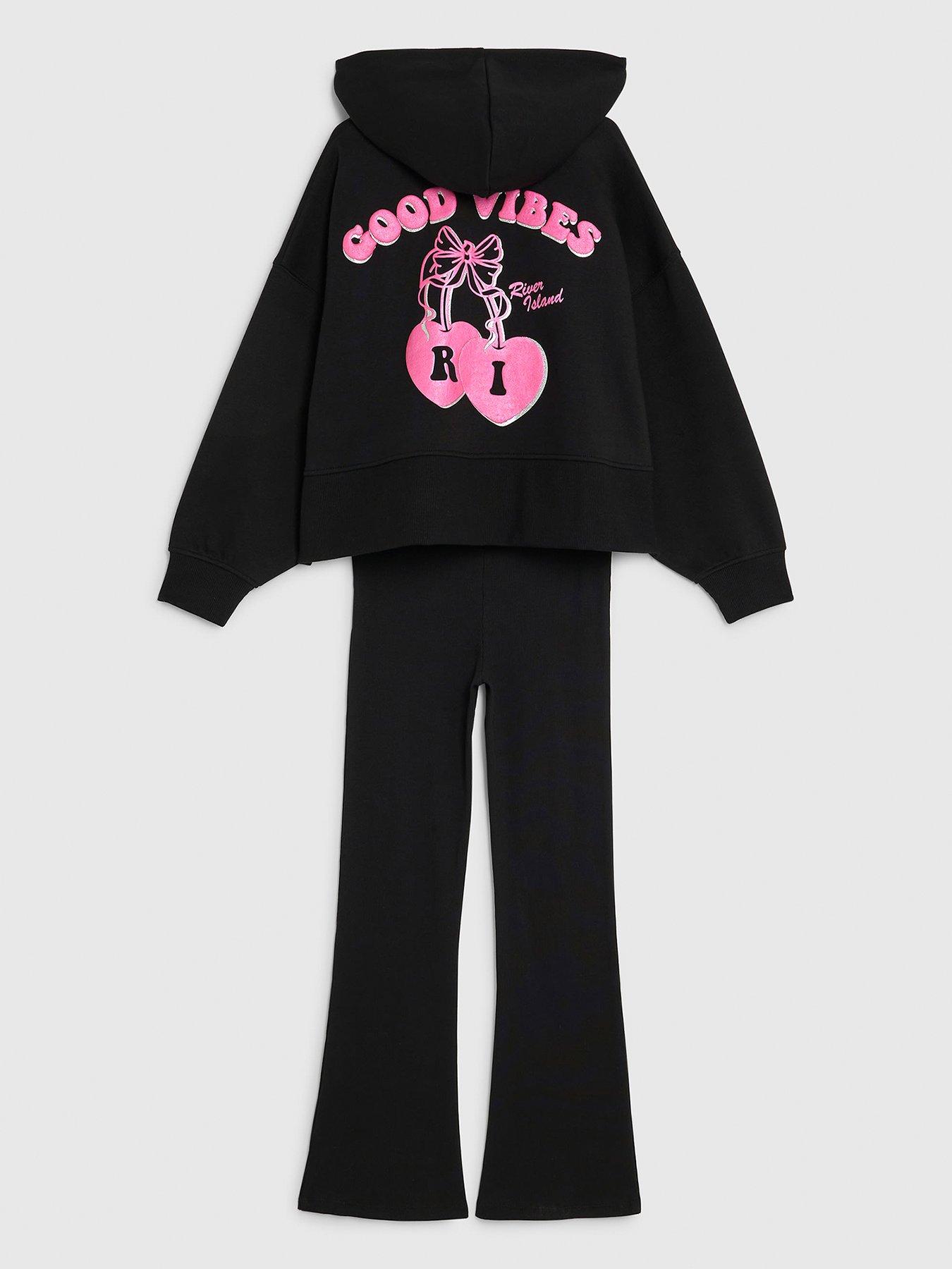  image of river-island-older-girls-cherry-hoodie-set-black