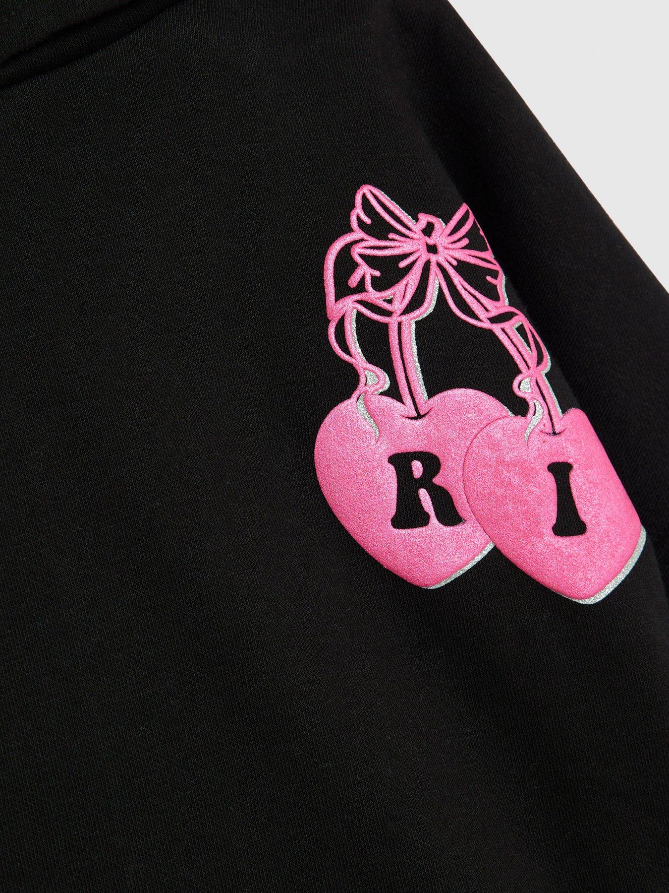  image of river-island-older-girls-cherry-hoodie-set-black